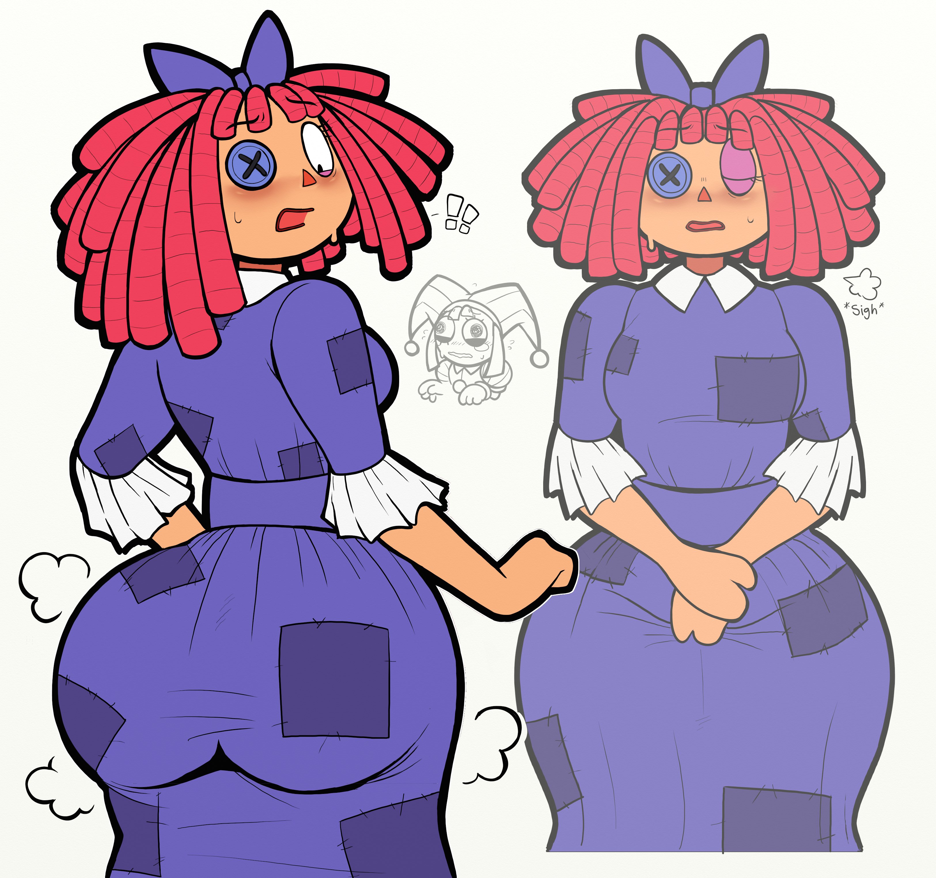 2girls, ass, ass focus, ass in dress, big ass, dress, female, female focus, female only, glitch productions, gooseworx, huge ass, ragatha, ragatha (the amazing digital circus), scrilopolis, the amazing digital circus, thick thighs, wide hips