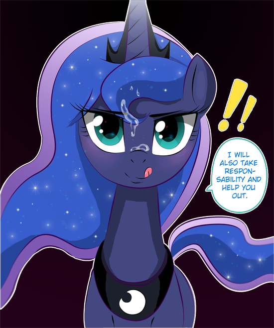 alicorn blush cum cum_in_hair cum_on_face equine female feral friendship_is_magic hair horn mammal multicolored_hair my_little_pony princess_luna_(mlp) solo text tongue tongue_out tsudashie wings