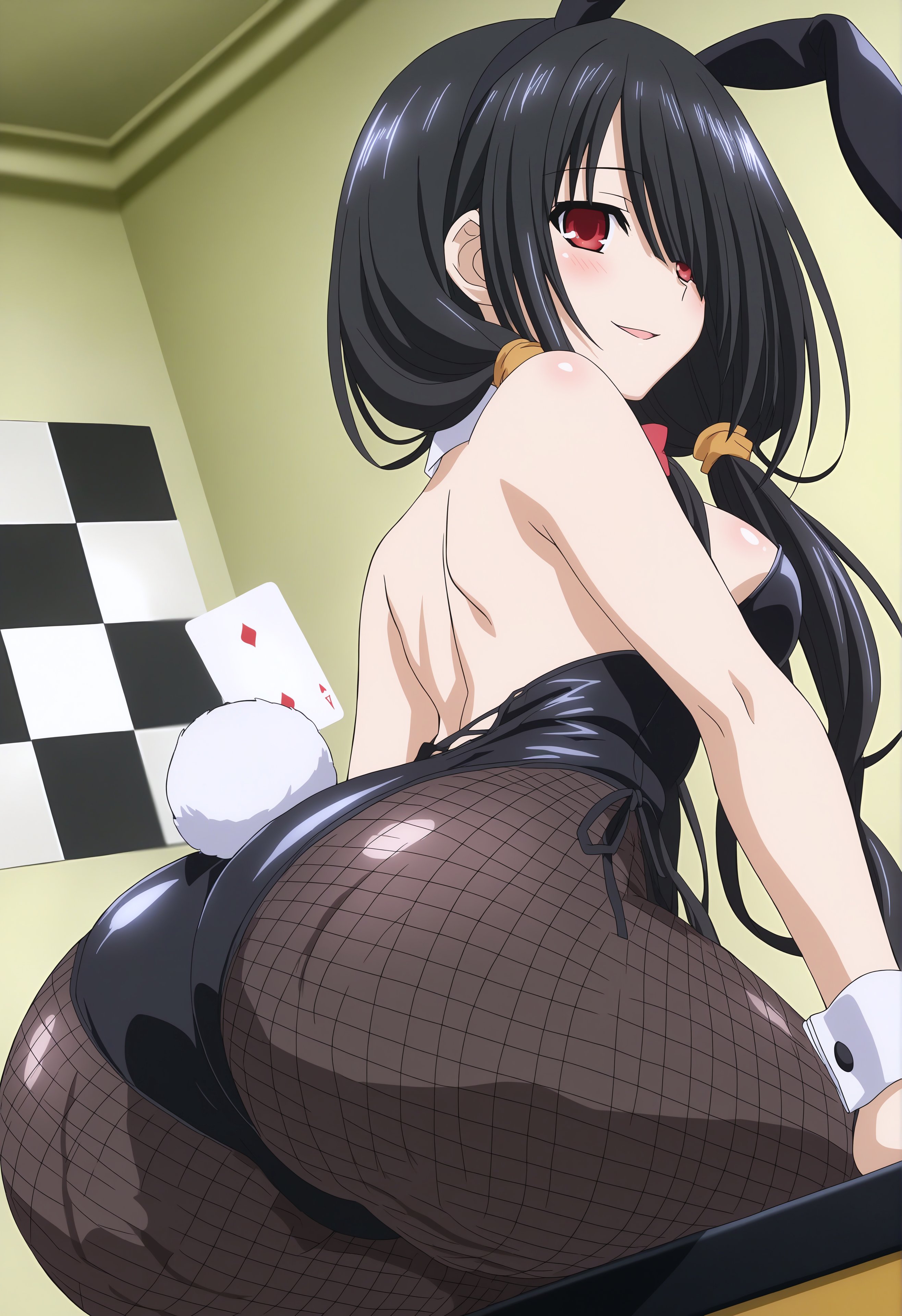 1girls, ai generated, ass, big ass, breasts, bunny costume, date a live, female, red eyes, tokisaki kurumi