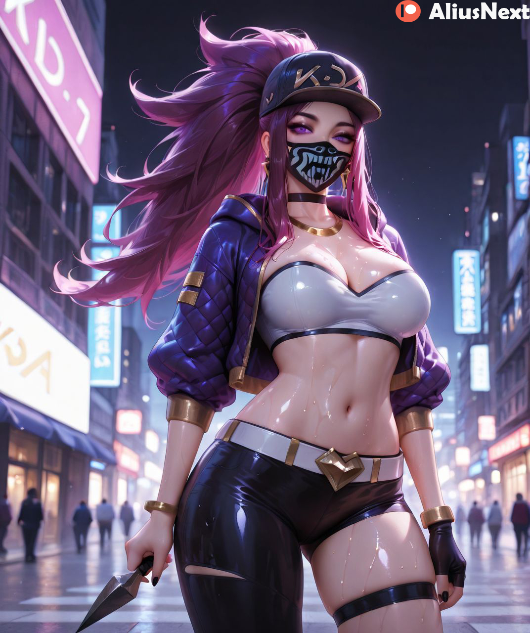 1girls, ai generated, akali, aliusnext, ass, big ass, big breasts, breasts, female, hi res, high quality, high resolution, highres, huge ass, huge breasts, k/da akali, k/da series, league of legends, league of legends: wild rift, light skin, light-skinned female, lingerie, long hair, male, mask, massive ass, massive breasts, mature, mature female, patreon, purple hair, sweat, sweatdrop, sweating, sweaty, sweaty body, sweaty breasts, thick, thick ass, thick hips, thick legs, thick lips, thick thighs