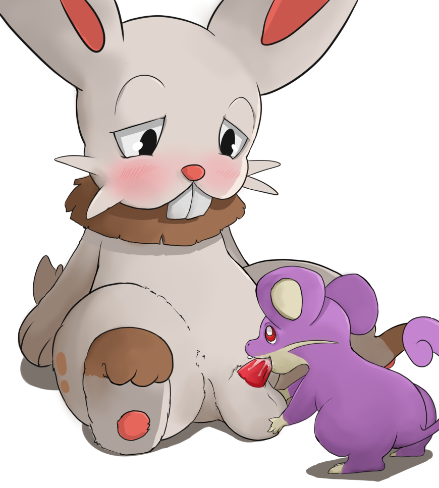 balls blush bunnelby erection fellatio fur luckypupa male mammal nintendo no_humans nude open_mouth oral penis pokémon_(species) pokemon rattata simple_background video_games