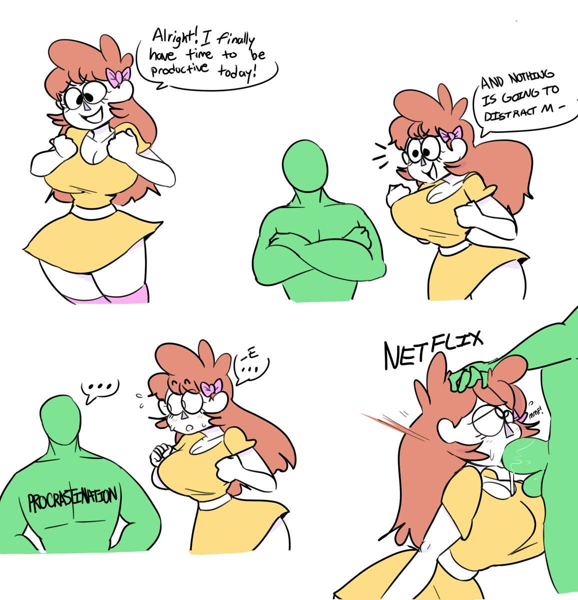 1girls ahe_gao bimbo comic fellatio female forced_oral genderswap head_grab honeyboyy human irrumatio male metaphor oral owlturd personification procrastination_(personification) rape rule_63 shen_(shencomix) shencomix