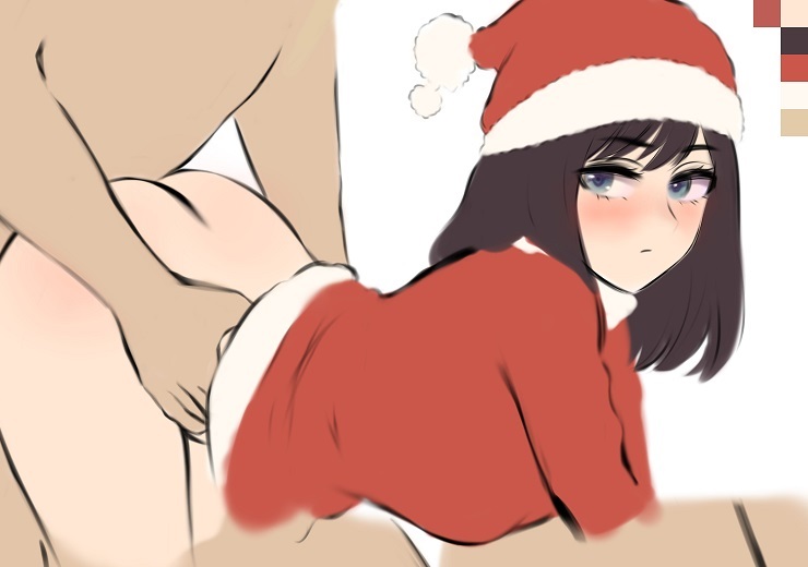 1boy, 1girls, ass, big ass, black hair, black-haired female, blue eyes, christmas clothing, christmas hat, emotionless, emotionless female, emotionless sex, female, fucked from behind, hands on hips, kodai yui, my hero academia, resting bitch face, short hair, shpo, teenage female, teenager, yui kodai