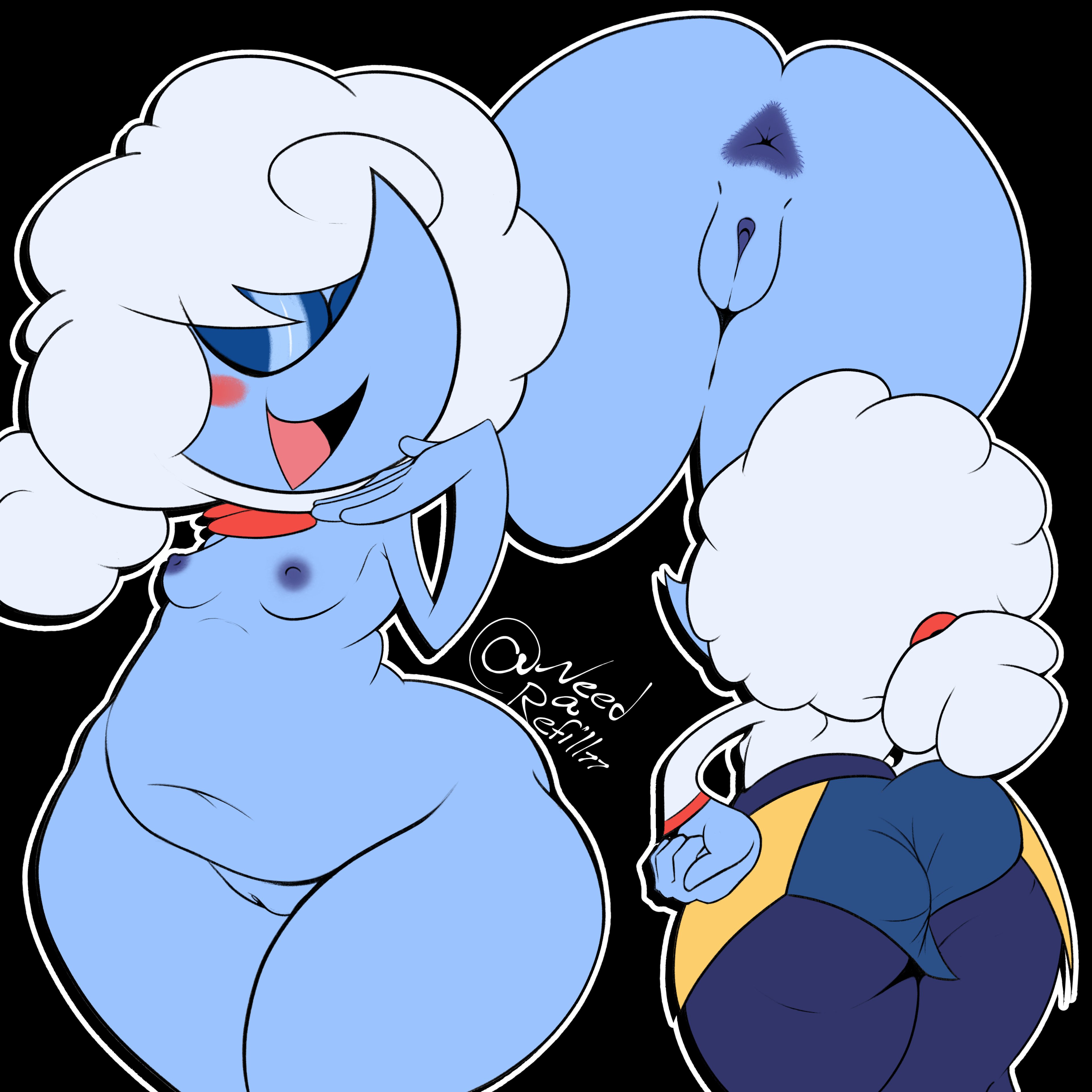 anus, ass, black background, breasts, chubby, deltarune, deltarune chapter 3, elnina (deltarune), female, needarefill77, nude, nude female, pussy, small breasts, thick thighs, thighhighs, wide hips
