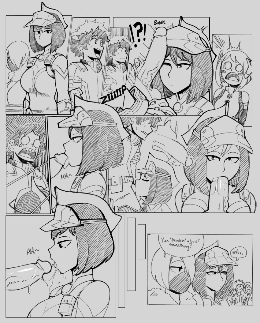 black hair, blowjob, deepthroat, deku, emotionless female, emotionless oral, fantasizing, fellatio, female, izuku midoriya, kodai yui, male, my hero academia, ochako uraraka, penis, penis on face, ragingbarbarians, resting bitch face, saliva, saliva on penis, saliva string, saliva trail, short hair, teenage female, teenager, uravity, yui kodai