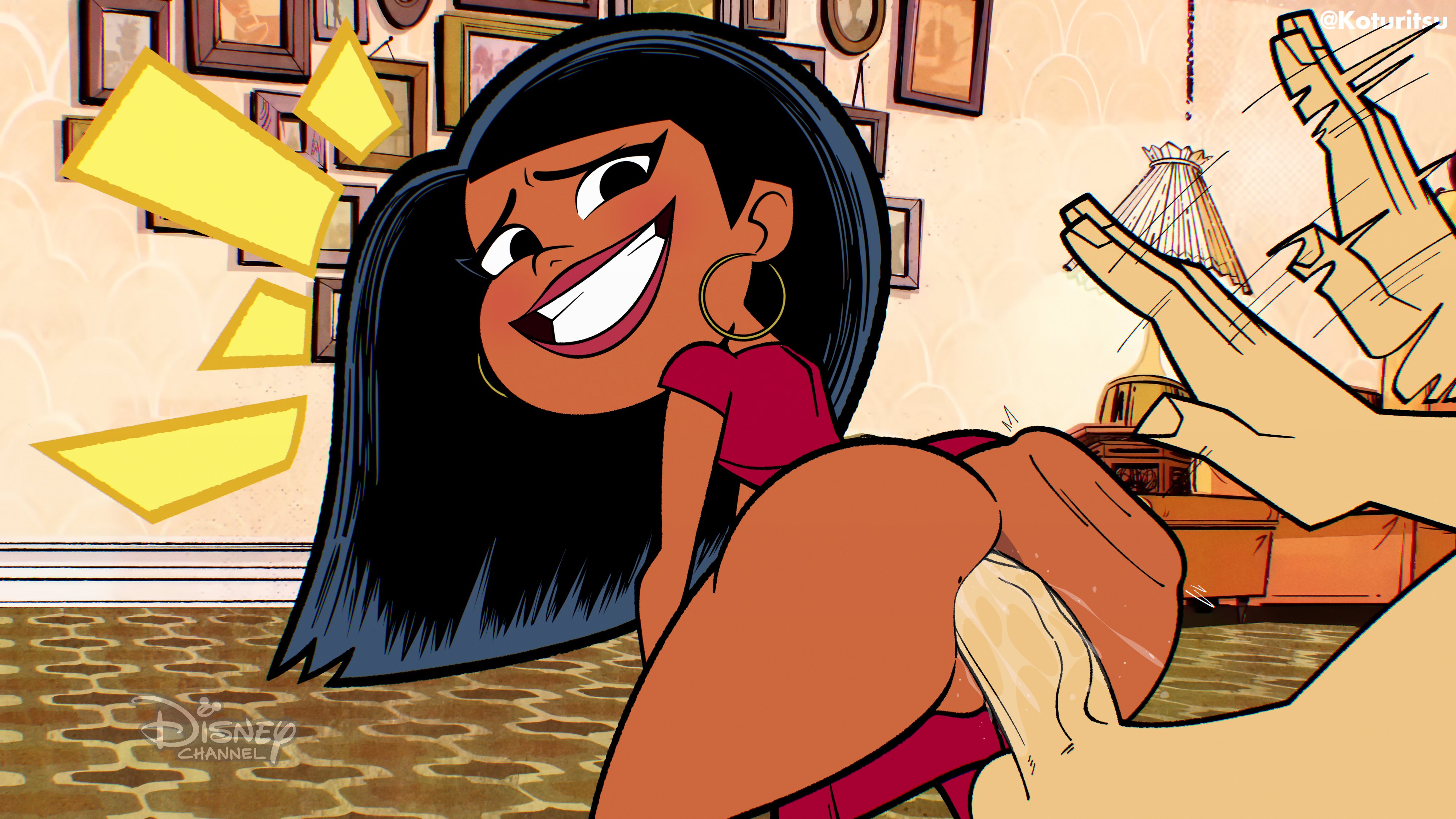 1girls, accurate art style, anal, anal penetration, anal sex, ass, ass crack, big ass, black hair, blush, blushing, blushing female, casey calderon, dark skin, dark-skinned female, disney channel, dress, dress lift, dress up, earrings, female, from behind, hand, indoor, indoors, indoors sex, koturitsu, latina, long hair, looking at another, looking back, marvel, marvel comics, moon girl and devil dinosaur, partial male, red dress, red lips, red lipstick, sex, shaved balls, shaved crotch, shaved penis, shaved pussy, slap ass, slapping butt, thick ass, thick lips, thick thighs, veiny, veiny penis, worried expression, yellow earrings