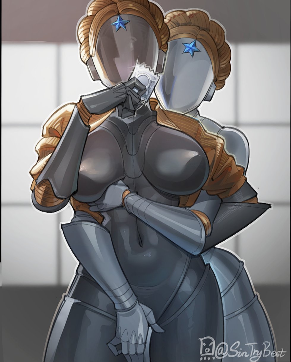 2girls, 5 fingers, ass, athletic, athletic female, atomic heart, background, big ass, big breasts, big butt, big thighs, black body, blonde hair, blurry, blurry background, braided hair, breasts, busty, condom, condom wrapper, curvaceous, curves, curvy, curvy figure, curvy hips, digital media (artwork), duo, faceless character, faceless female, featureless face, female, female focus, female only, fit, fit female, grey body, hair, hips, holding, holding condom, holding object, hourglass figure, huge ass, huge butt, hugging, hugging from behind, humanoid, imminent sex, inviting, inviting to sex, large ass, large butt, large thighs, left (atomic heart), legs, machine, multiple females, multiple girls, open clothes, open shirt, right (atomic heart), robot, robot girl, robot humanoid, selfcest, selfcest (lore), shiny skin, shirt, sintrybest, slim, slim waist, tagme, the twins (atomic heart), thick legs, thick thighs, thighs, twins, upper body, voluptuous, wide hips, yuri