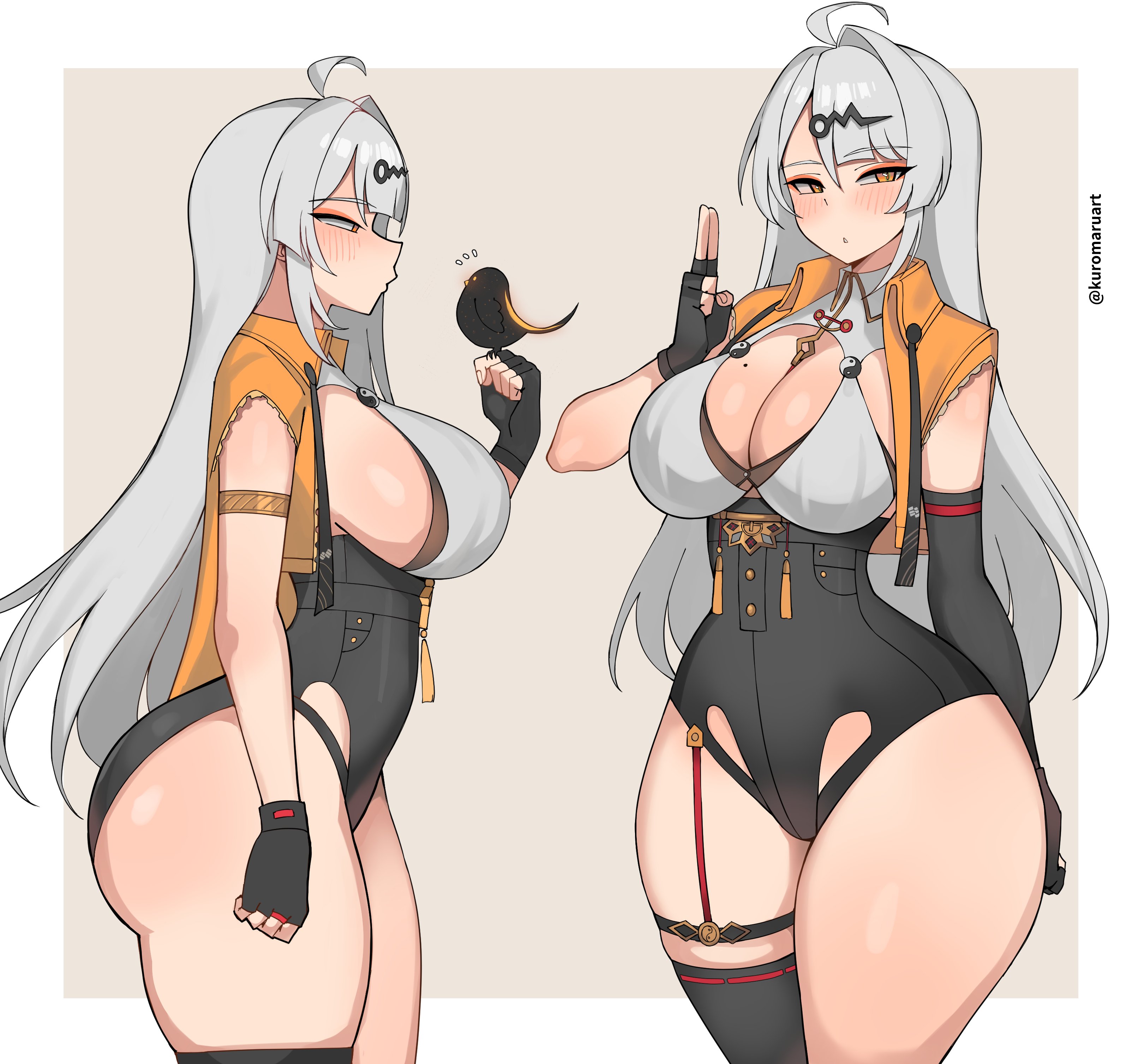 ass, big ass, bird, female, kissing, kuromaruart, looking at viewer, thick thighs, wide hips, yixuan (zenless zone zero), zenless zone zero