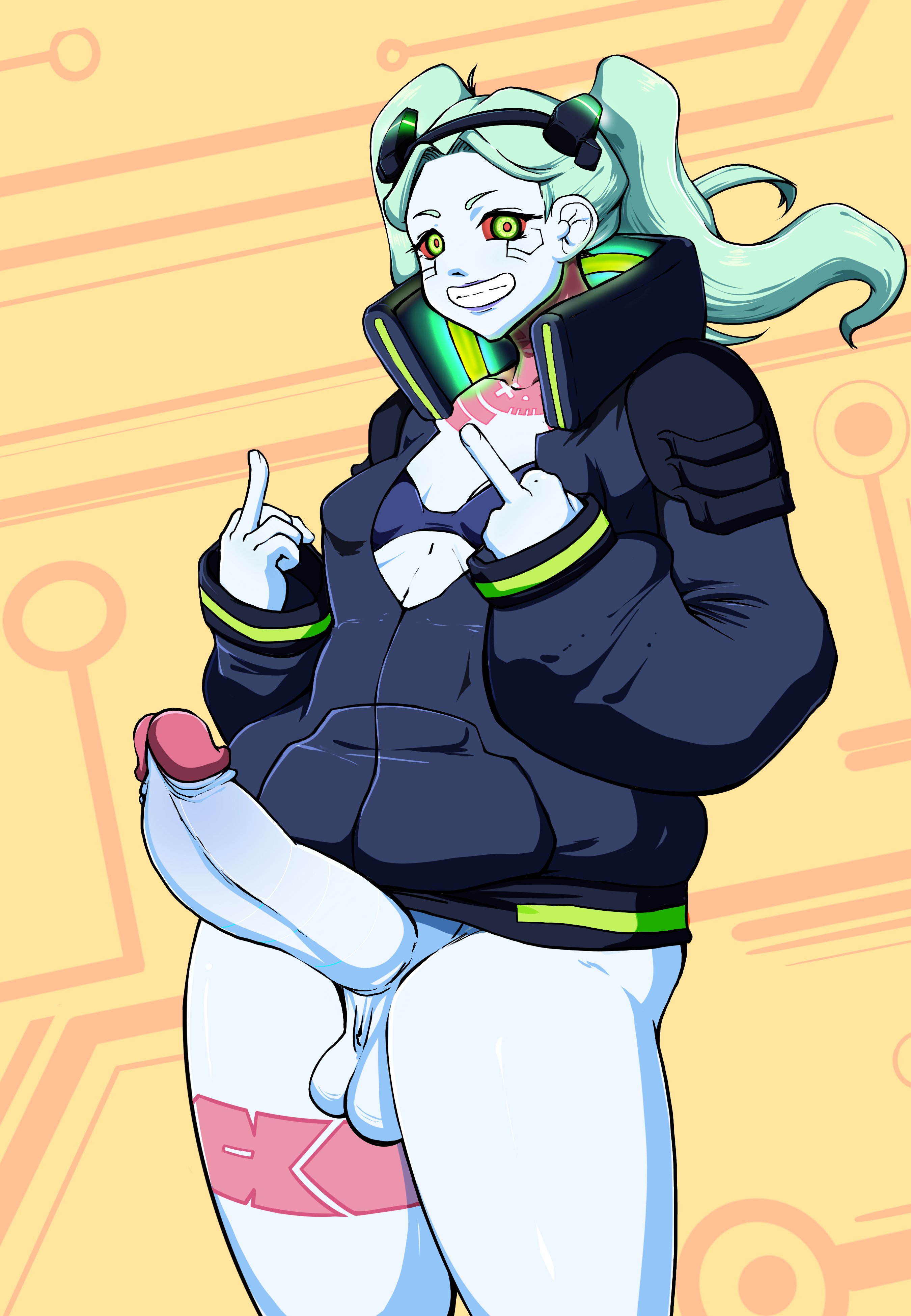 1futa, aqua hair, areolae, balls, big areola, big balls, big cock, big dick, big penis, big testicles, breasts, casual, cd projekt red, clothed, clothing, cock, cyberpunk (series), cyberpunk 2077, cyberpunk: edgerunners, dick, dickgirl, erect cock, erect penis, erection, futa only, futanari, halfro, huge balls, huge breasts, huge cock, huge testicles, human, intersex, large balls, large breasts, large cock, large dick, large penis, large testicles, long balls, long cock, long dick, long hair, long penis, outerwear, pale skin, penis, rebecca (edgerunners), scrotum, small breasts, solo, solo futa, testicles, uncensored, urethra