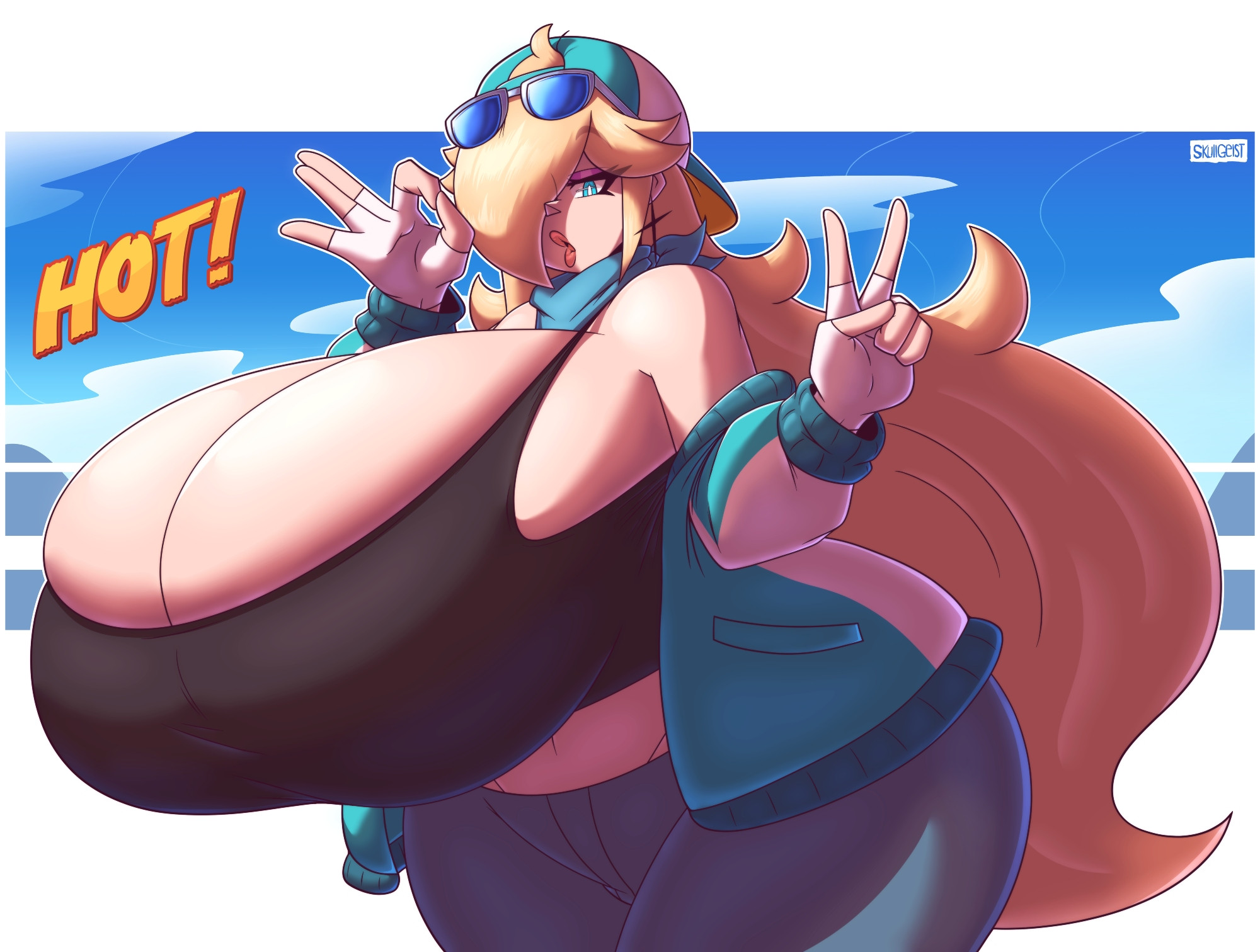 1girls, alternate version available, ass, blowjob face, blowjob gesture, breasts, breasts bigger than head, bursting breasts, enormous breasts, female, huge ass, hyper, hyper breasts, looking at viewer, mario (series), nintendo, princess rosalina, skullgeist, solo female, tagme