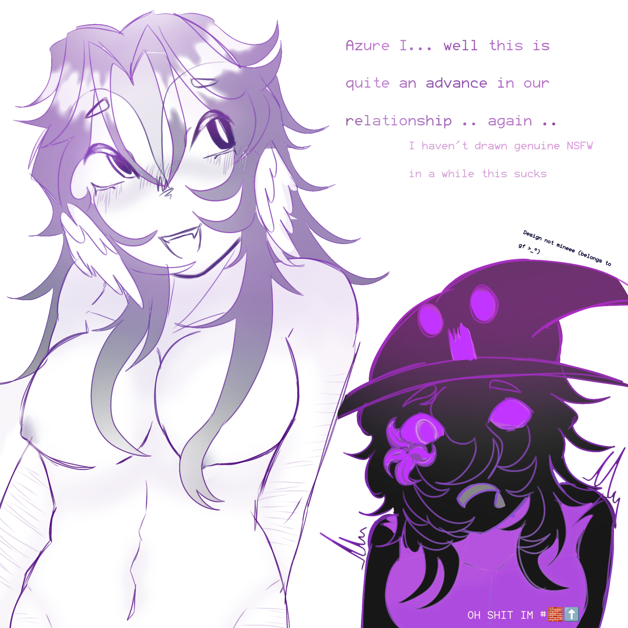 2girls, areolae, azure (forsaken), black skin, breasts, english text, female, forsaken (roblox), freakzure, male, nervous, nervous expression, nipples, roblox, roblox game, robloxian, self upload, showing off, surprised, surprised expression, tagme, text, two time (forsaken), white skin