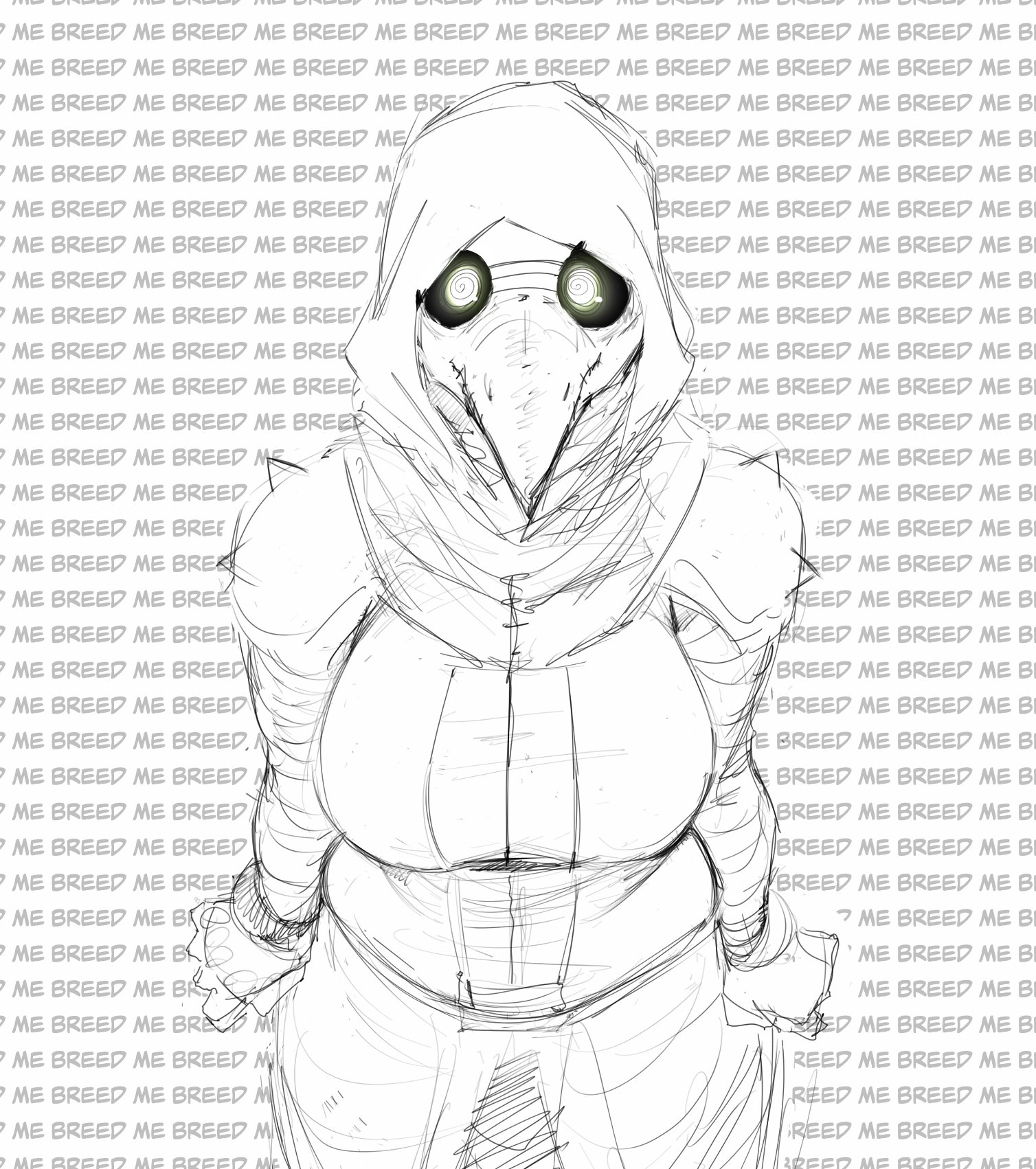 black and white, clothed, dare to exist, dialogue, impregnation request, margaret (vetisx), masked, masked female, plague doctor, spiral eyes