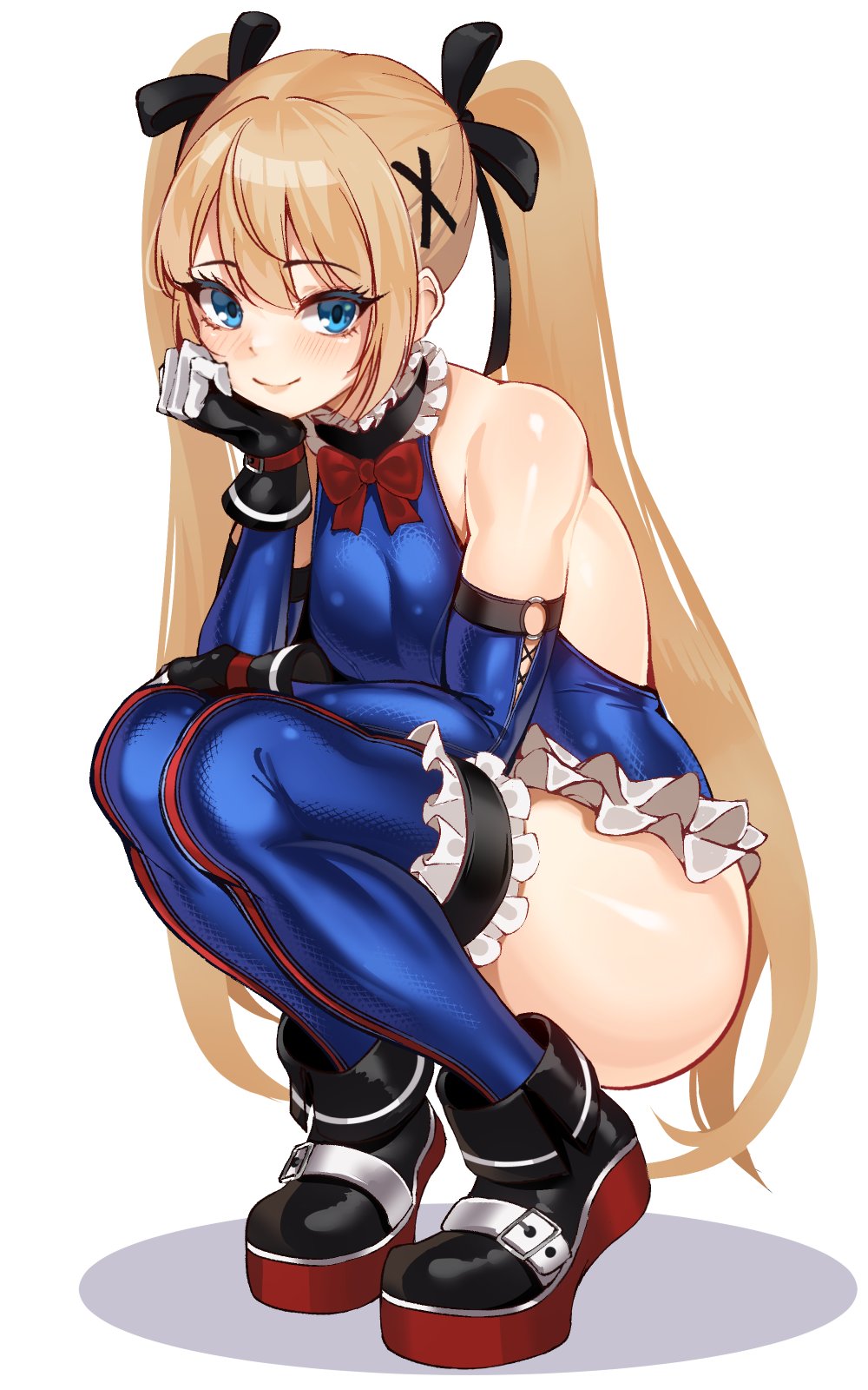 1girls, blonde female, blonde hair, blonde-haired female, blue eyes, blue swimsuit, blue thighhighs, breasts, dead or alive, female, female only, fit female, human, human female, leotard, light-skinned female, long hair, marie rose, marie rose (devilish servant against the splashing waves), petite, slim waist, solo, swimsuit, teenager, thighhighs, twintails, volyz