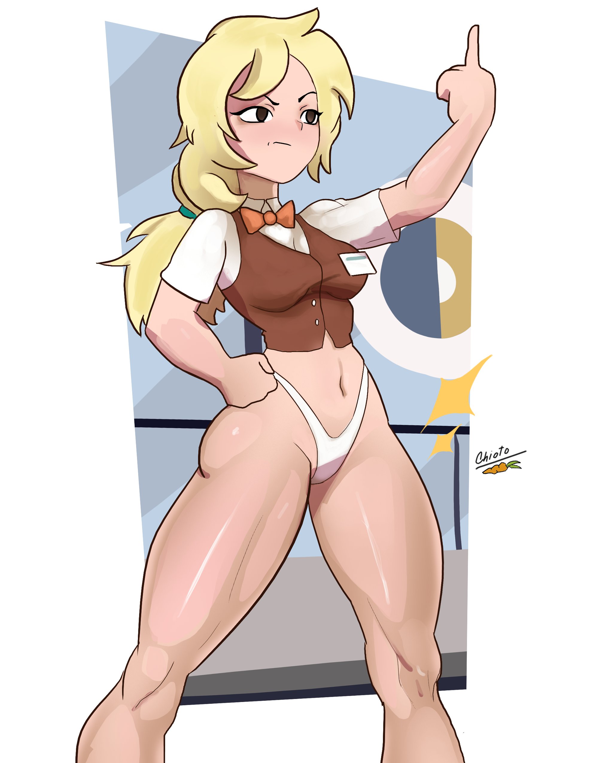 adventure time, adventure time: fionna & cake, blonde female, blonde hair, cartoon network, chiotosaurio, fionna and cake, fionna campbell, fionna the human girl, middle finger, pantsless, skirtless, solo female, thong