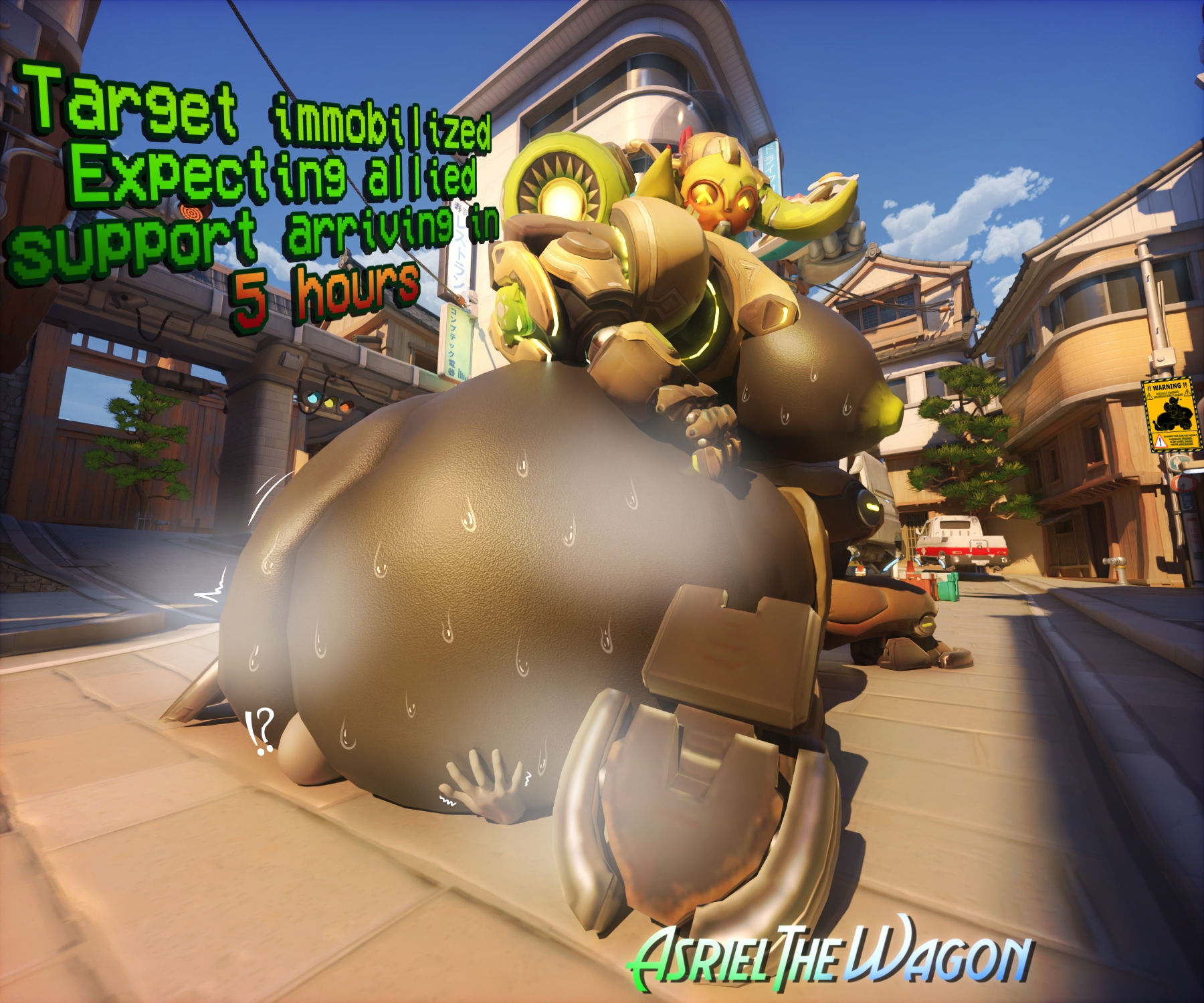 asrielthewagon, better version at source, big ass, big breasts, blender, blender (artwork), blender (software), blender cycles, crushed by ass, crushing, facesitting, massive ass, musk, musk clouds, orisa, overwatch, overwatch 2, robot, robot girl, sitting, sitting on person, size difference, smiling at partner, sweat, sweatdrop, sweaty butt, taur