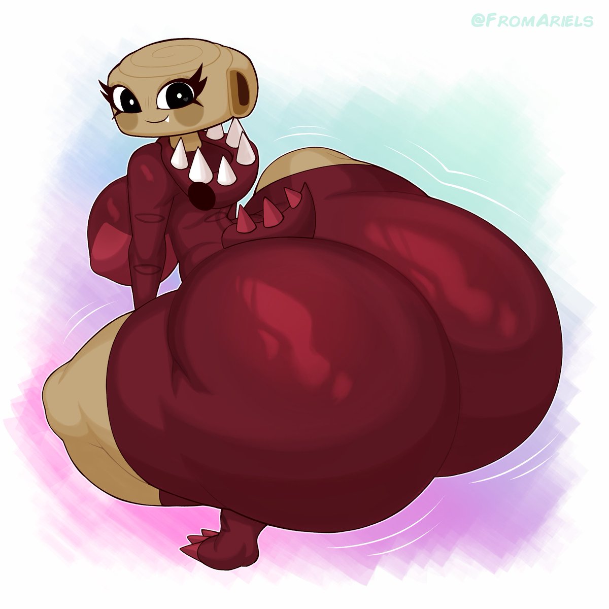 ass, ass bigger than head, ass focus, dandy's world, dandys world, dino snore shelly, dinosaur costume, dinosaur girl, female, fromariels, hyper, hyper ass, roblox, shelly (dandy's world)