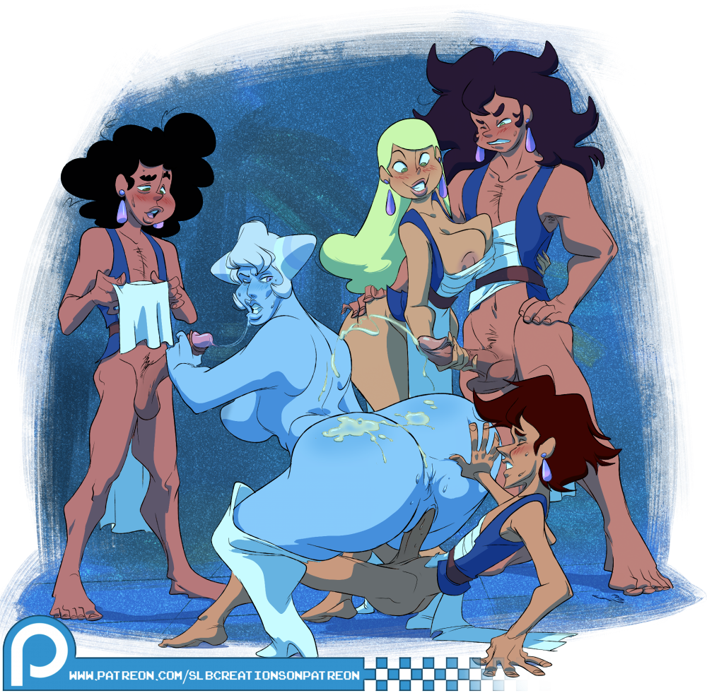 2girls 3boys amazon anus ass blonde_hair blue_skin breasts busty cartoon_network crystal_gem cum cum_on_ass curvy ejaculation fellatio female first_time gangbang gem_(species) group holly_blue_agate huge_ass huge_penis human interspecies jay-ten_(steven_universe) large_breasts loincloth male_focus masturbation oral orgy penis pussy reverse_cowgirl_position sex slb steven_universe stroking text thick_thighs url vaginal_penetration watermark wide_hips wy-six_(steven_universe) zoomans