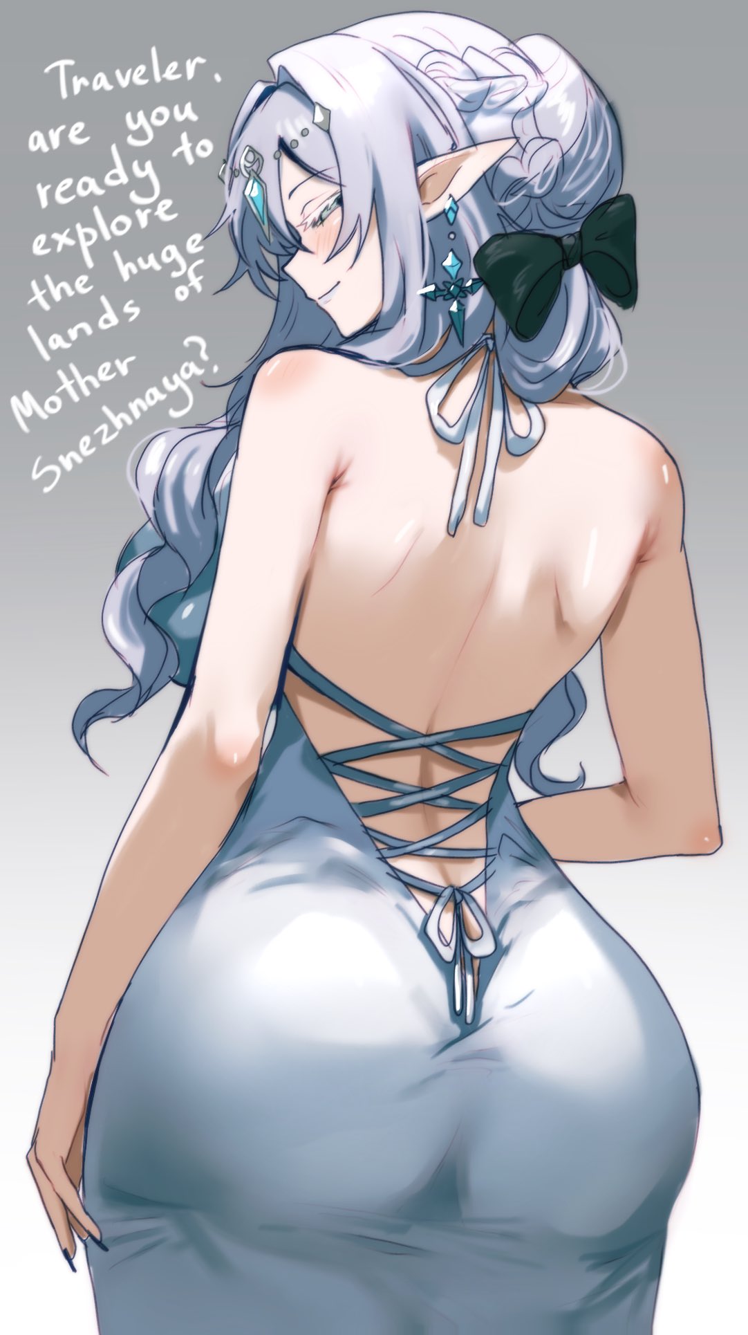 1girls, breasts, female, female focus, female only, genshin impact, large breasts, light skin, light-skinned female, looking at viewer, oyxee, solo, thick thighs, thighs, tsaritsa (genshin impact), wide hips