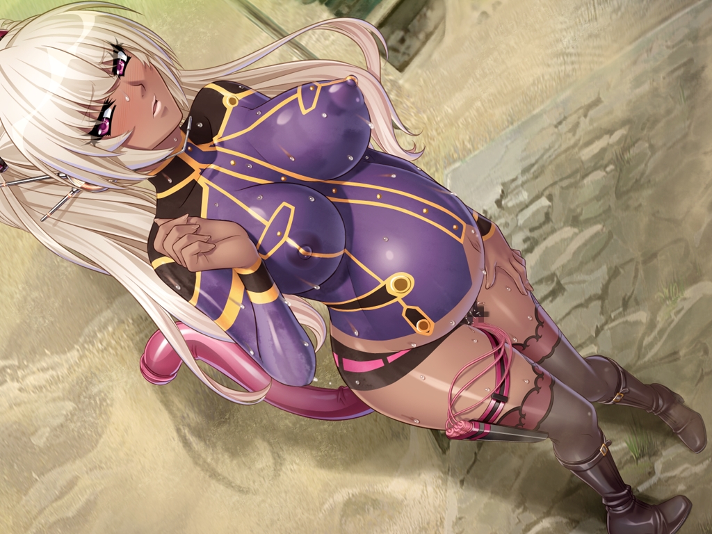 blonde_hair blush bodypaint boots breasts censored clothing curvy dark-skinned_female dark_skin dildo egg_vibrator female fucked_silly game_cg huge_belly kagami_hirotaka kangoku_senkan kangoku_senkan_3 kila_kushan large_breasts lilith-soft long_hair looking_back moaning nipples nude painted_clothes pink_eyes pregnant pussy pussy_juice ready_to_pop sex_toy shiny_skin solo standing stomach_bulge sweat twintails vibrator wet