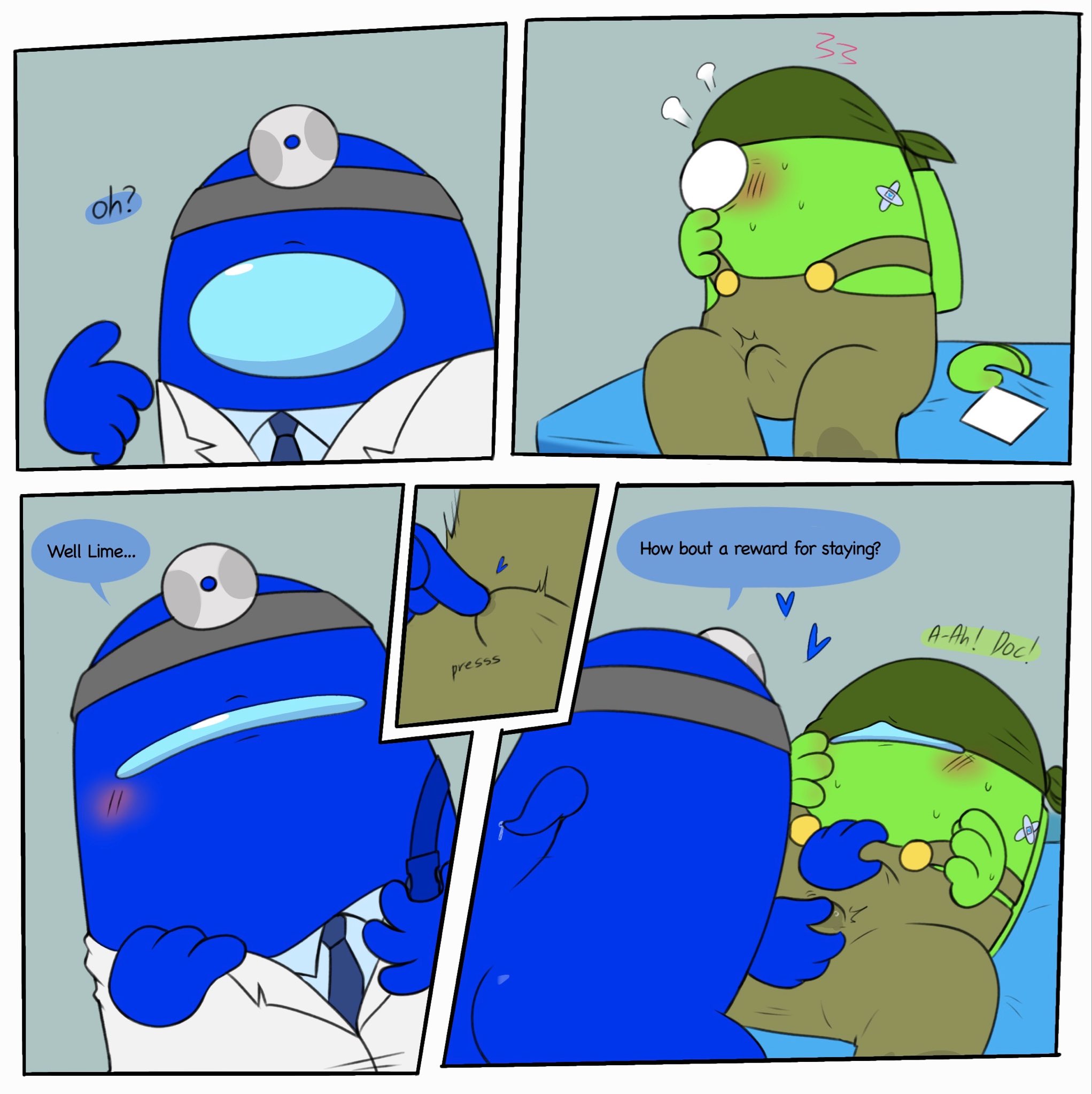 among us, among us (series), ass, blue (among us), buldge, bulge through clothing, handjob, lime (among us), non-human, penis, precum, precum through clothing, rubbing penis, toony, undressing