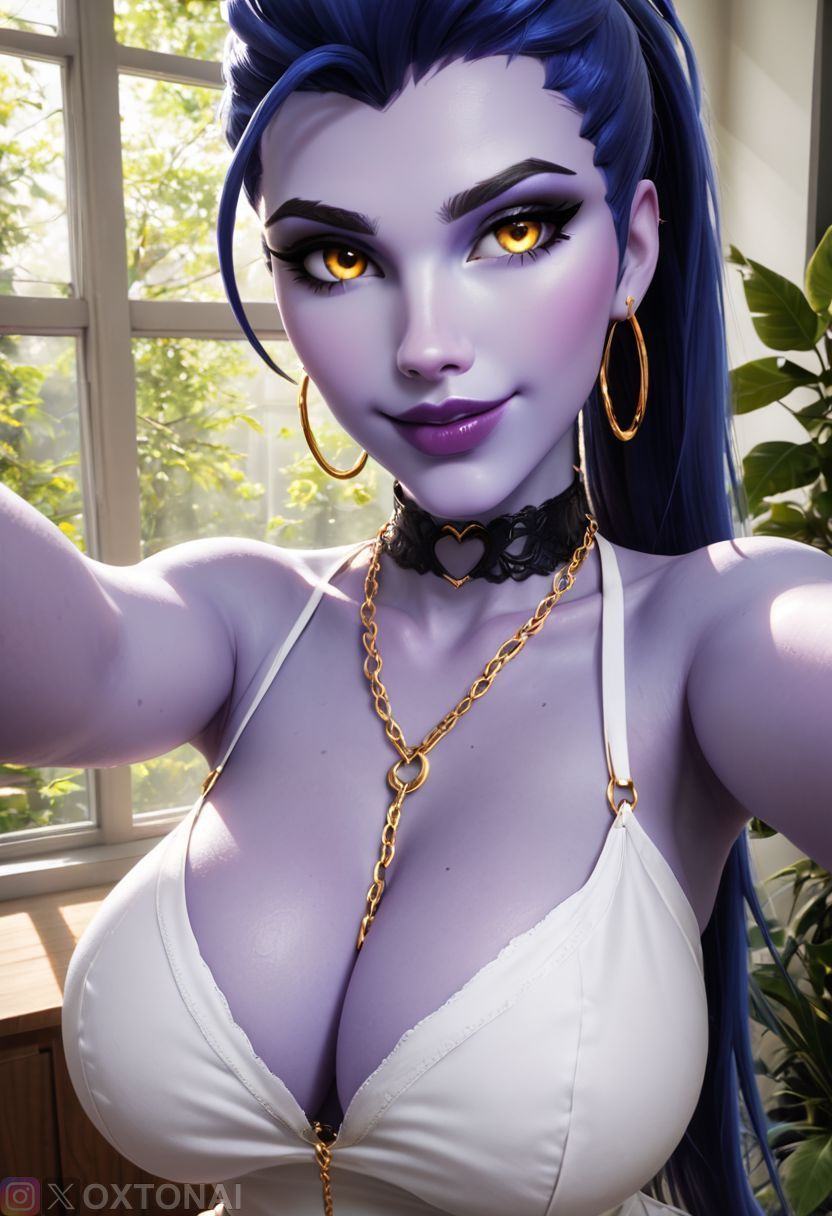 1girls ai_generated amelie_lacroix big_breasts breast female female_only long_hair nurse nurse_dress overwatch overwatch_2 oxtonai purple_hair purple_skin widowmaker