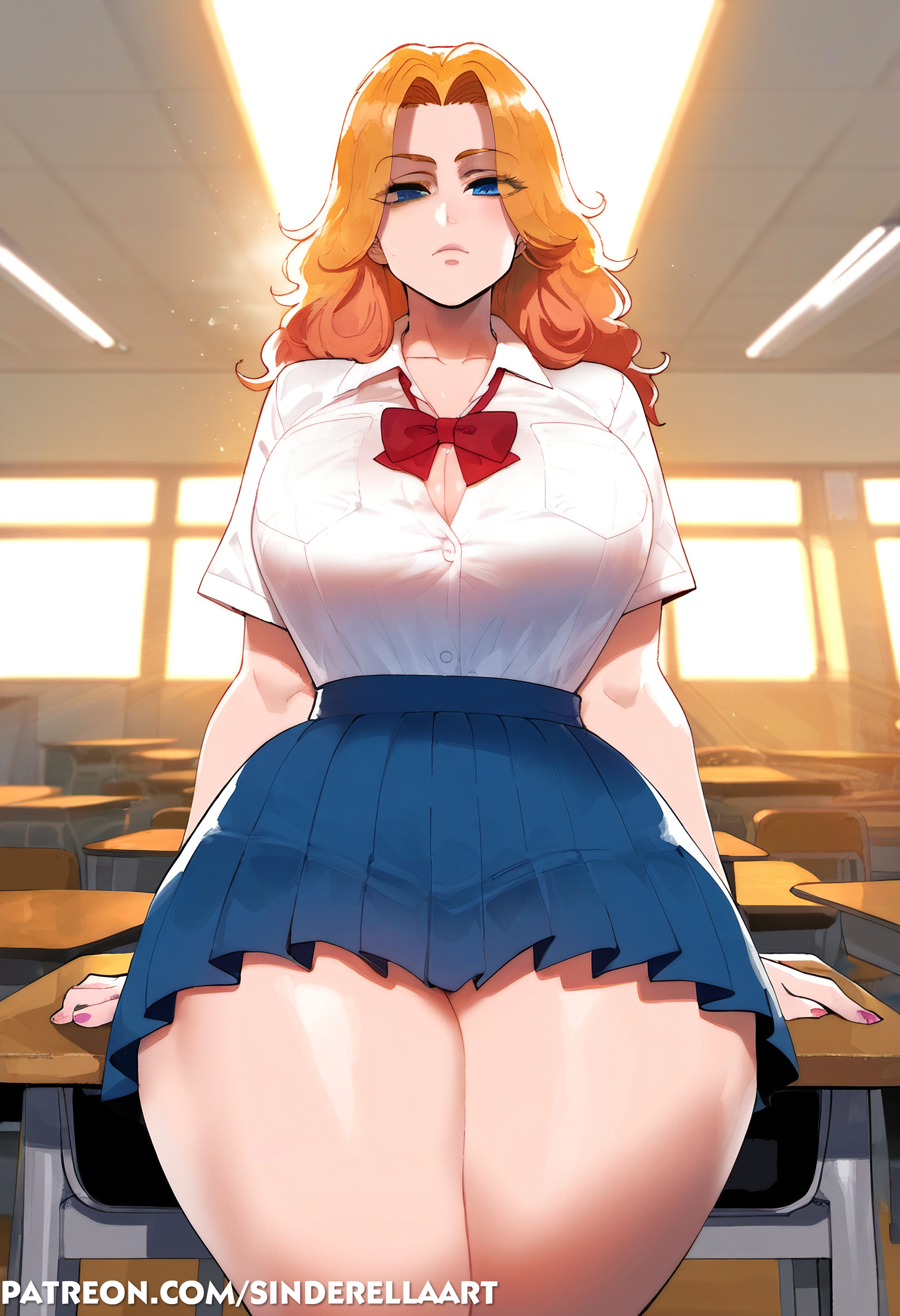 1girls, ai generated, ass, big ass, big breasts, big butt, bleach, breasts, classroom, female, huge breasts, large ass, large breasts, matsumoto rangiku, school uniform, sinderellaart, student