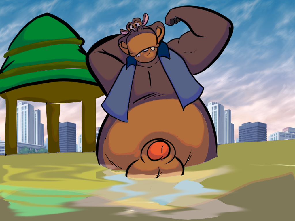 2024 animal_genitalia anthro balls barazoku big_balls biker biped bottomless bottomless_anthro bottomless_male brown_body brown_skin buckteeth city city_background clothed clothing collarbone colored common_hippopotamus countershade_crotch countershade_face countershade_torso countershading detailed_background digital_drawing_(artwork) digital_media_(artwork) dirty_water disney flexing flexing_bicep front_view genitals green_water hand_behind_head hippopotamid jacket_only joesanchez looking_at_viewer male male_anthro male_only mammal mostly_nude mostly_nude_anthro mostly_nude_male overweight overweight_anthro overweight_male partially_submerged penis sheath solo standing standing_in_water teeth tooth_gap unknown_character wide_hipped_anthro wide_hipped_male wide_hips zootopia zootopia_2