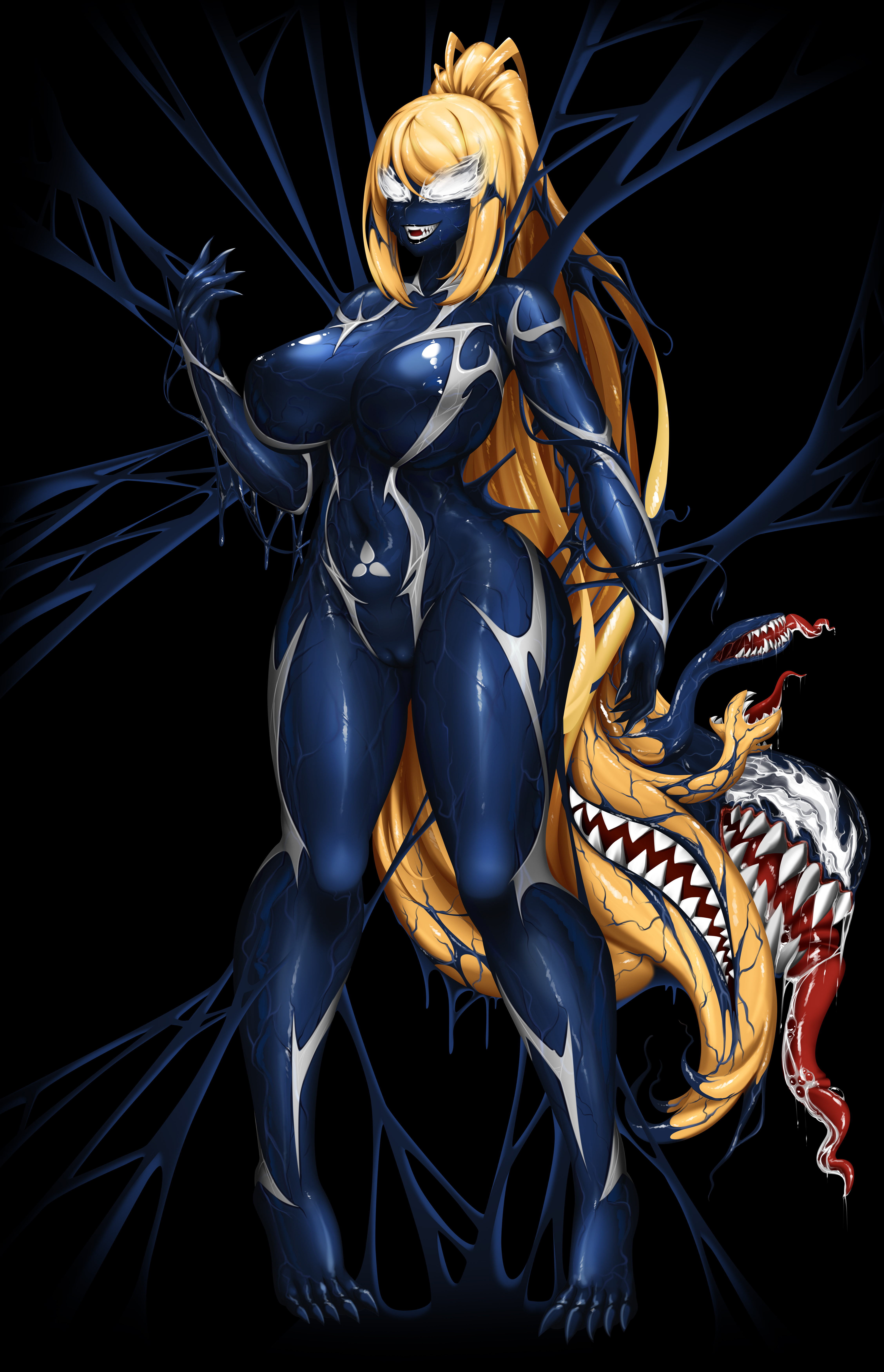 bodysuit, female, living clothes, marvel, marvel comics, metroid, rikatsuky, samus aran, she-venom, symbiote