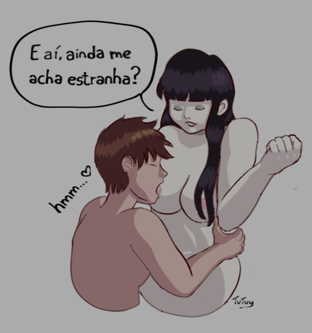 1boy 1girls brazil brazilian brazilian_female breast_sucking breasts goth goth_girl haha_uma_esquisita meme meme_reference portuguese_text