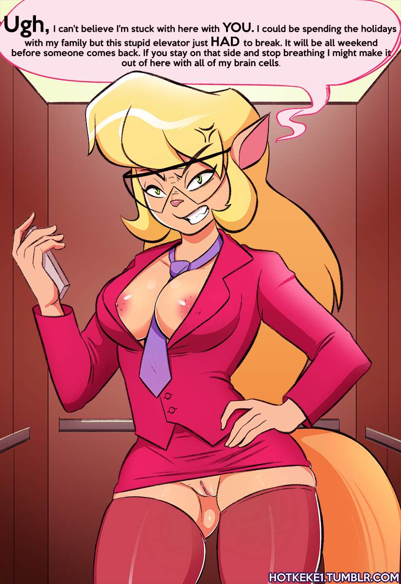 2d angry anthro areola big_breasts blazer blonde_hair breasts brown_fur callie_briggs cellphone cleavage clenched_teeth clothed clothing dialogue elevator english_text eyewear feline female fur furry glasses green_eyes hair hand_on_hip holding_object hotkeke humanoid_hands legwear mammal necktie nipple_slip nipples no_underwear office_lady phone pink_nipples pink_nose pussy skirt solo standing stockings swat_kats teeth text url