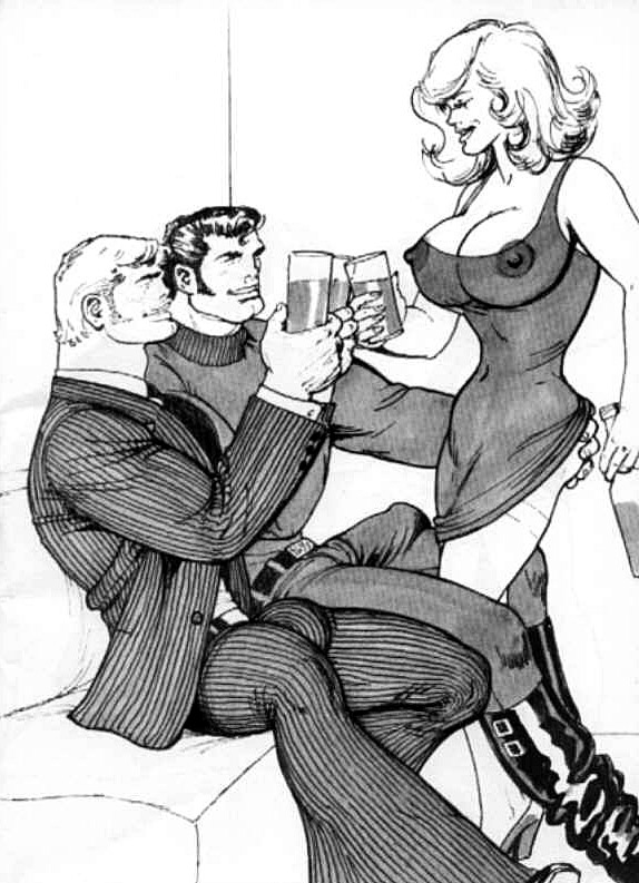 alcohol big_breasts big_bulge bisexual tom_of_finland