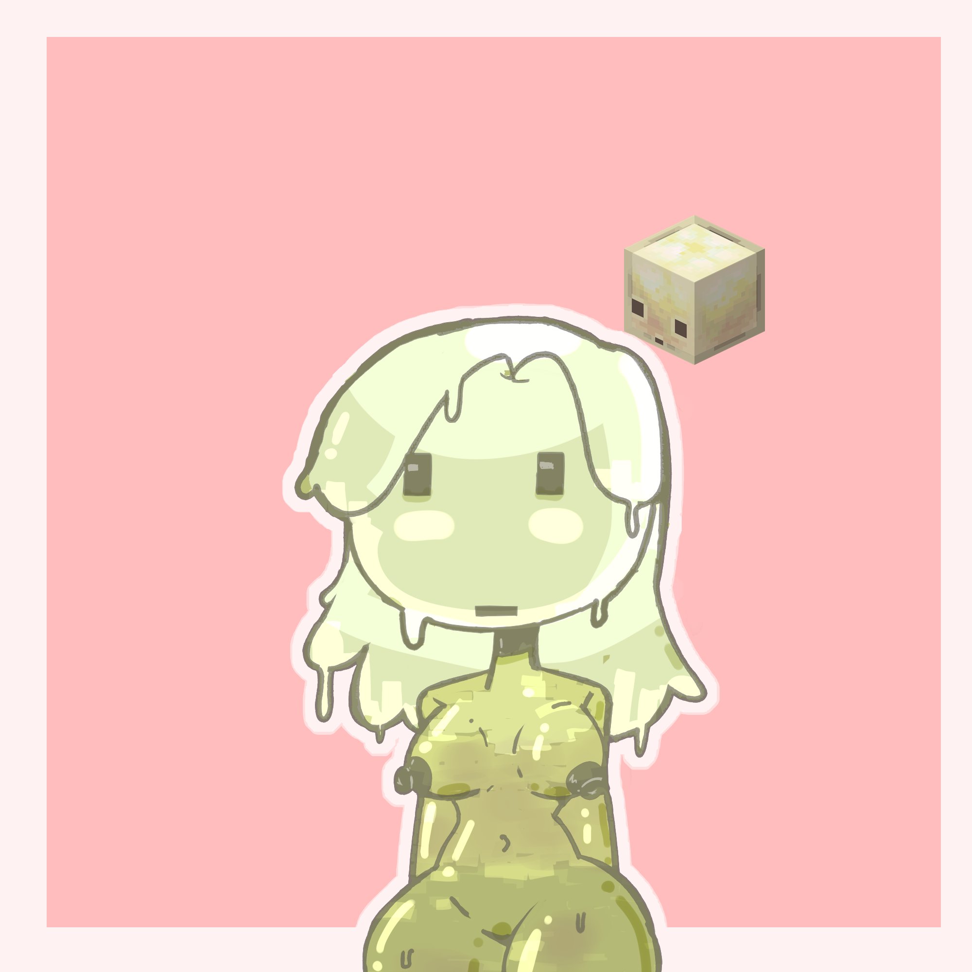 1girls, completely nude, completely nude female, minecraft, monster, monster girl, nipples, no bra, no panties, nude, nude female, parallel vlad, simple background, slime, slime girl, sulfur cube (minecraft)