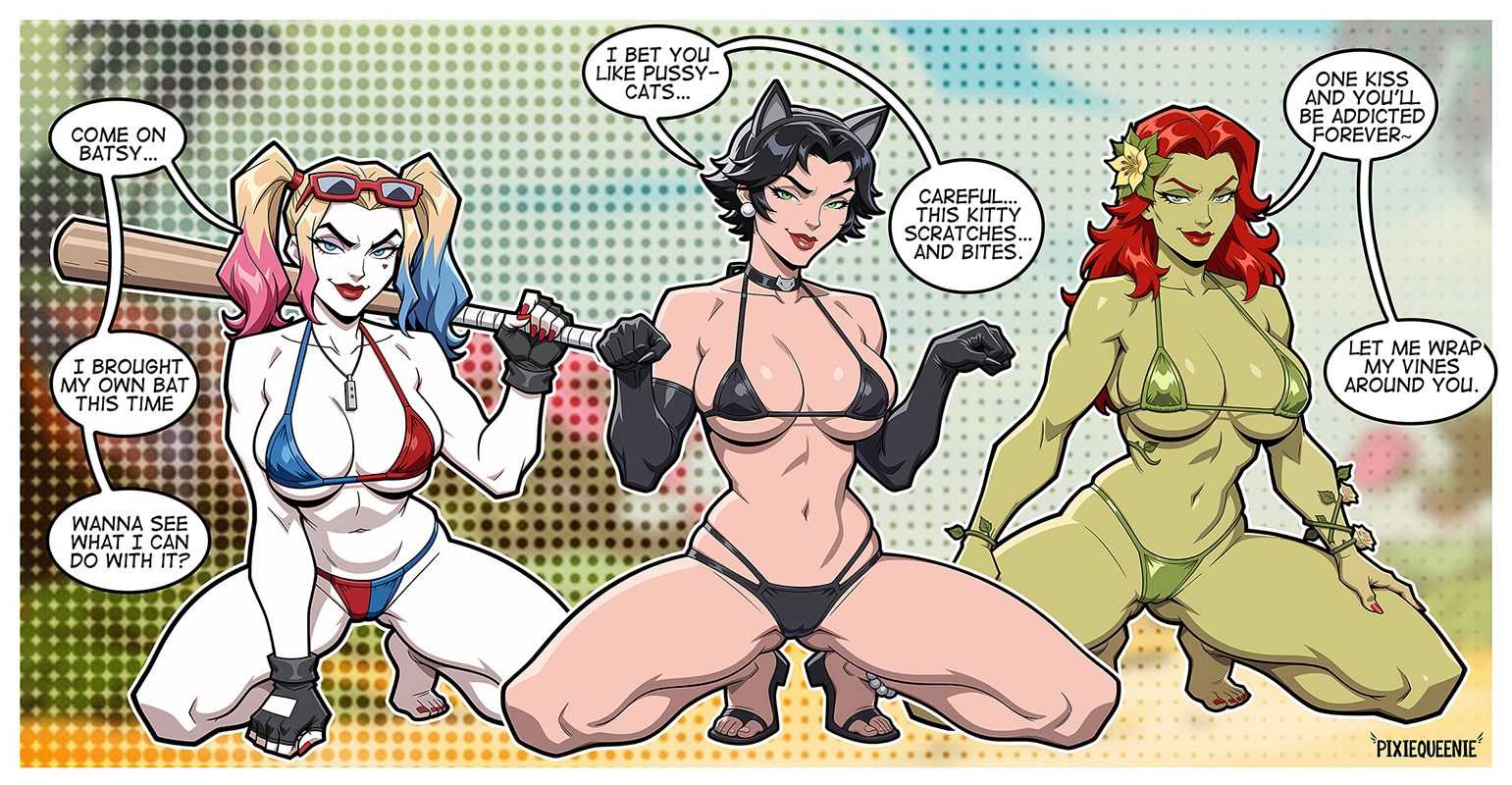 3girls, ai generated, batman (series), big ass, big breasts, big thighs, bisexual, bisexual female, blonde female, blonde hair, breasts, catwoman, catwoman (coastal catwoman), catwoman (fortnite), curvaceous, curvy, curvy figure, dc, dc comics, digital media (artwork), female, fortnite, gotham city sirens, green body, green skin, green-skinned female, harleen quinzel, harley quinn, harley quinn (fortnite), hips, hourglass figure, huge ass, huge breasts, huge thighs, large ass, large breasts, large thighs, legs, light skin, light-skinned female, mature, mature female, pale skin, pale-skinned female, pamela isley, pixiqueenie, poison ivy, poison ivy (fortnite), red hair, selina kyle, slim waist, thick, thick hips, thick legs, thick thighs, thighs, voluptuous, waist, wide hips, wide thighs