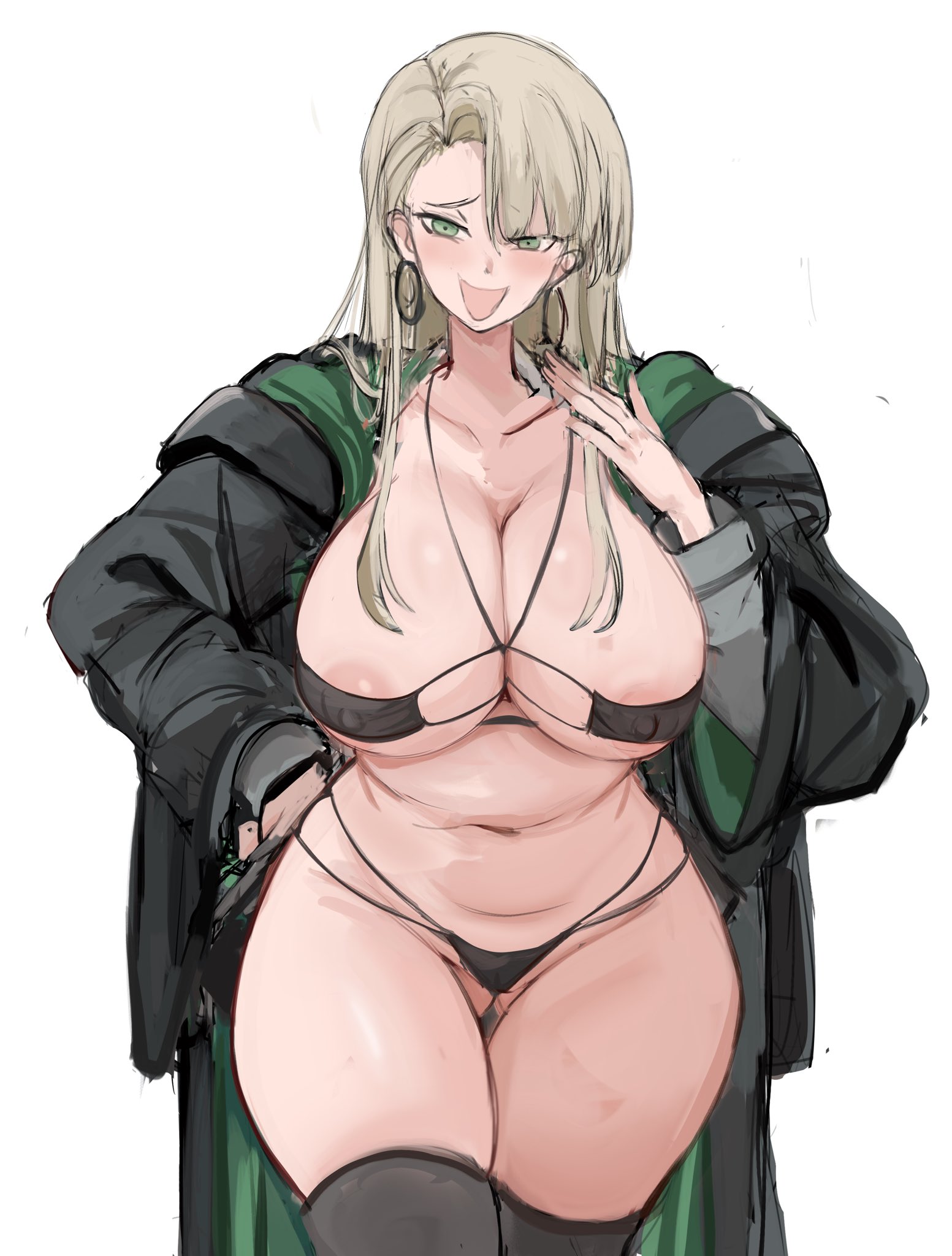 1girl, 1girls, 2026, 2d, 2d (artwork), big breasts, bikini, black bikini, black robe, black sweater vest, blonde hair, blush, bra, breasts, collared shirt, commentary, covered nipples, curvy, diagonal-striped clothes, diagonal-striped necktie, draco malfoy, draco malfoy (redteneri), earrings, english commentary, english text, female, female only, genderswap, genderswap (mtf), green eyes, harry potter, harry potter (series), highres, hogwarts school uniform, jewelry, large breasts, light skin, light-skinned female, long hair, looking at viewer, necktie, open mouth, rakeemspoon, rgsp00n, robe, school uniform, shirt, skirt, smile, solo, solo focus, speech bubble, striped clothes, striped necktie, sweater vest, swimsuit, text, thick thighs, thighhighs, thighs, underwear, wizarding world