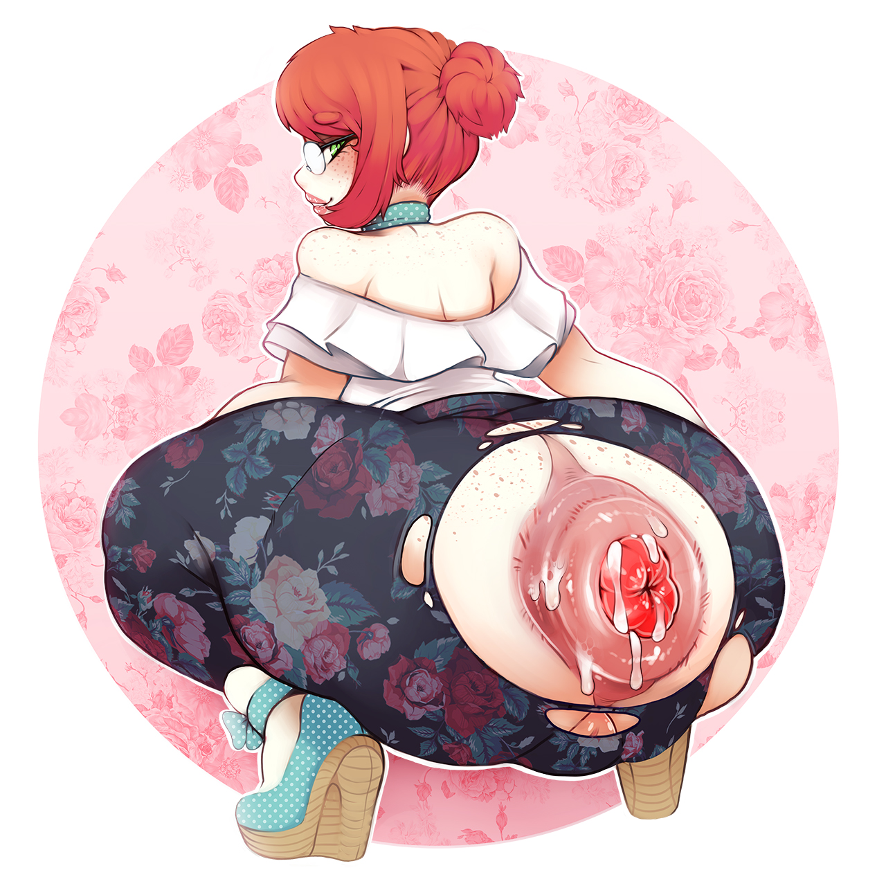 after sex, anus, ass, female, female only, looking at viewer, prolapse, puffy anus, toppingtart, torn clothes