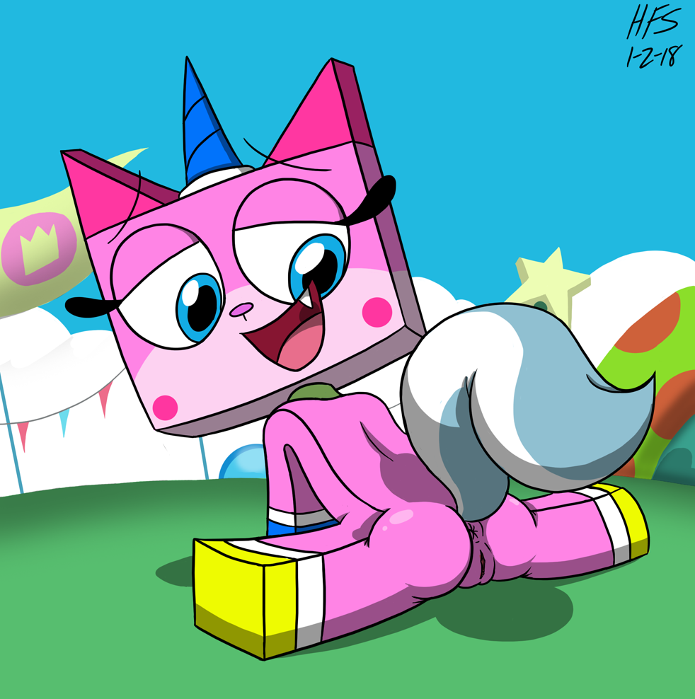 animal_genitalia anus ass blue_eyes female fur heart hefess lego open_mouth pink_fur pussy solo the_lego_movie unikitty unikitty_(series)