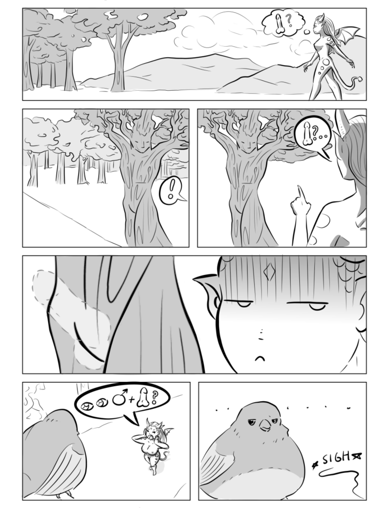 ass avian bird black_and_white blush breasts cloud comic cute digital_media_(artwork) dragon duskdragyn english_text ent female feral forest hair horn humanoid humor line_art monochrome monster_girl_(genre) navel nipples nude patreon pointy_ears pussy sex_toy simple_background solo source_request spade_tail text thought_bubble tree vibrator white_background wings ♂