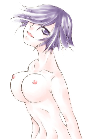 1girls artist_request medium_breasts murasaki murasaki_(pop'n_music) pop'n_music purple_eyes purple_hair simple_background small_areolae small_nipples solo tagme upper_body white_background