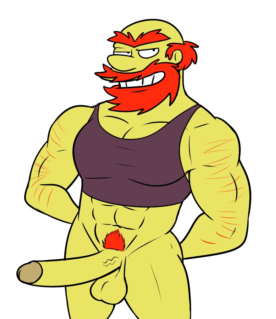 boner elfein erection grin groundskeeper_willie human male male_only muscles penis pubes red_hair solo the_simpsons