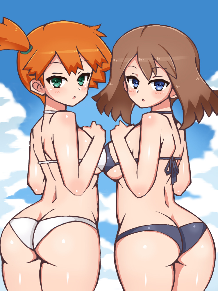 2girls alternate_breast_size ass ass_cleavage big_ass bikini breasts bubble_butt butt_crack chro cleavage double_ass_focus female female_only human human_only kasumi_(pokemon) large_breasts may_(pokemon) medium_breasts misty_(pokemon) nintendo no_bandana pokemon pokemon_rgby pokemon_rse short_brown_hair short_orange_hair