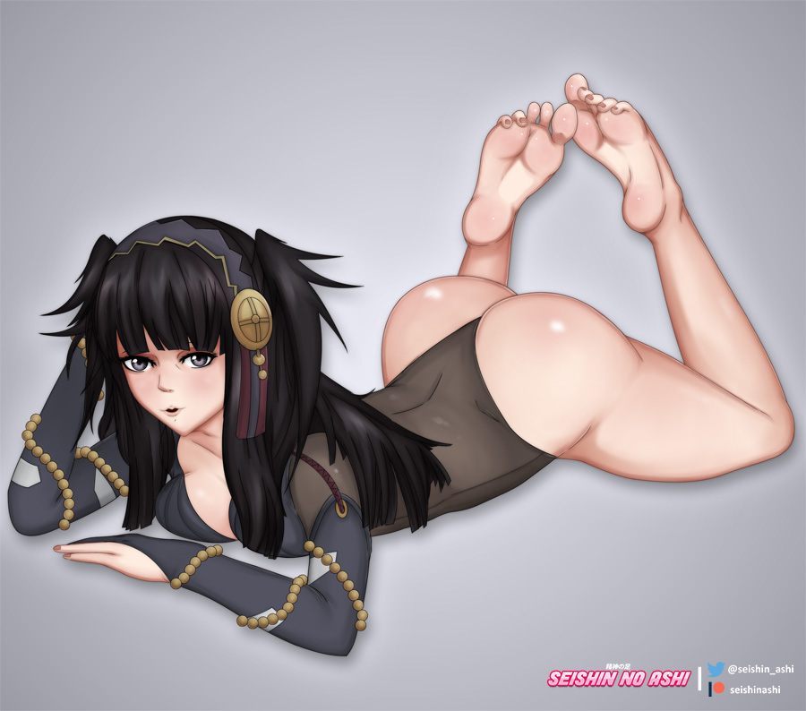 ass, barefoot, big ass, breasts, feet, female, fire emblem, fire emblem fates, nintendo, presenting feet, rhajat (fire emblem), seishinashi, soles, solo, the pose, toenail polish, toenails, toes