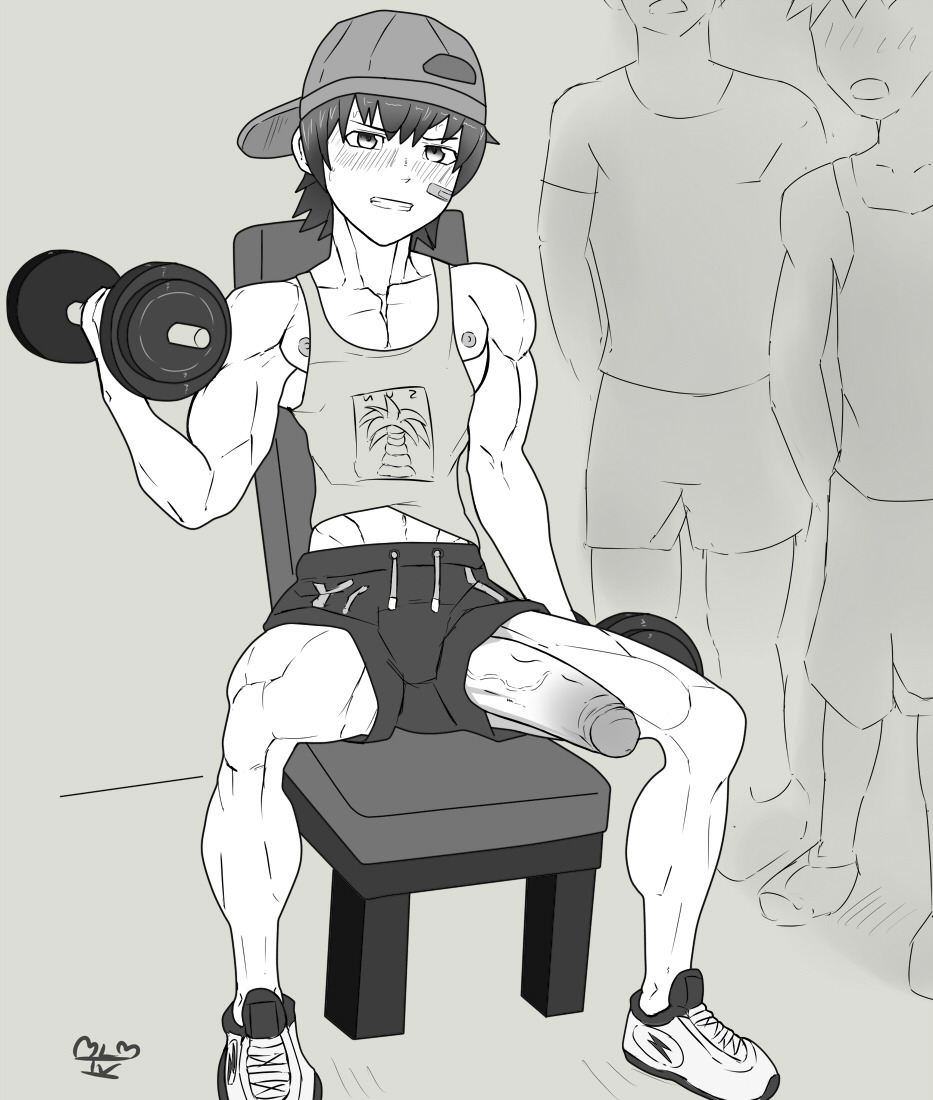 1boy, abs, balls, big balls, big penis, clothes, fitness, human, male, male only, mlm4anemone, muscles, nipples, original character, pecs, penis, tagme, testicles, workout, yaoi