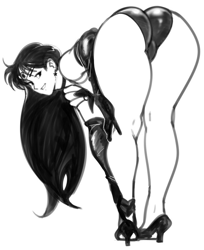1girls, ass, big ass, big breasts, big butt, bimbo, bishoujo senshi sailor moon, breasts, bubble ass, bubble butt, busty, clothing, female, female only, monochrome, presenting, rei hino, sailor mars, solo, teenager, thick ass, watatanza