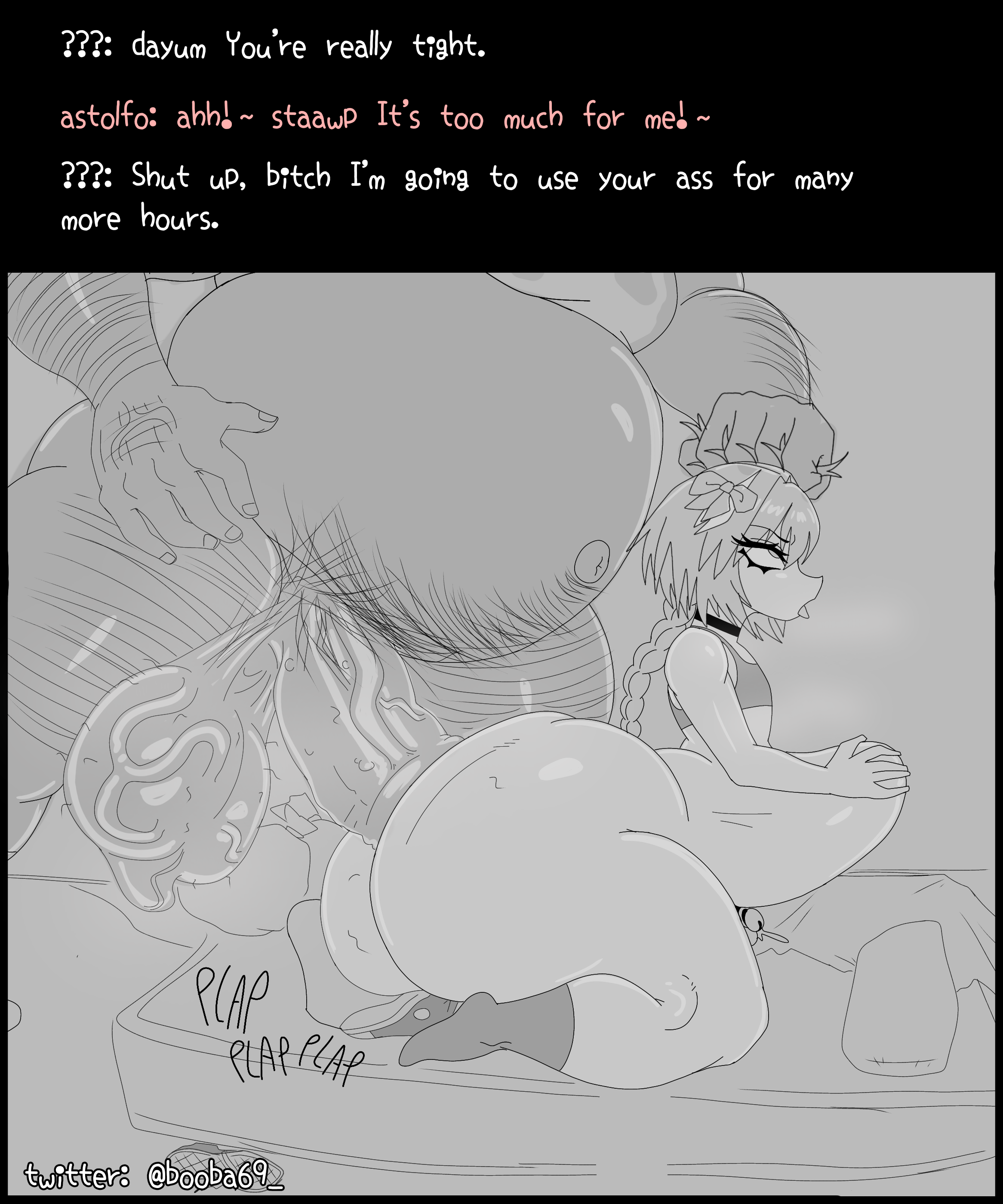 astolfo (fate), astolfo (fate/apocrypha), astolfo (saber) (fate), big ass, big balls, big butt, big penis, big thighs, booba (artist), booba nsfw, comic, cum in ass, doggy style, ejaculation, excessive cum, fate (series), fate/apocrypha, fate/grand order, fate/stay night, femboy, femenine male, girly boy, greyscale, huge ass, huge balls, huge butt, huge cock, huge penis, huge testicles, hyper ass, hyper balls, hyper penis, long hair, male only, male/male, ntr, obese male, penetration, sassy, sex, short hair, size difference, thick ass, thick thighs, yaoi