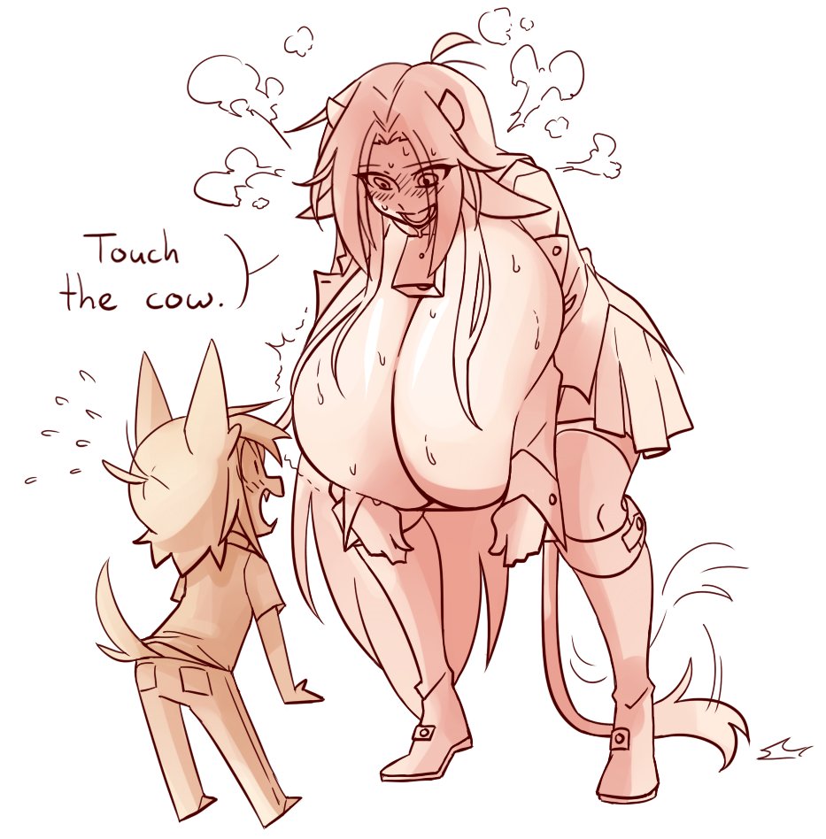 belly, big breasts, breasts, cow ears, cow horns, dog ears, dog tail, female, large breasts, larger female, larger female smaller male, male, matsu-sensei, matt (matsu-sensei), mattie (matsu-sensei), smaller male, tail