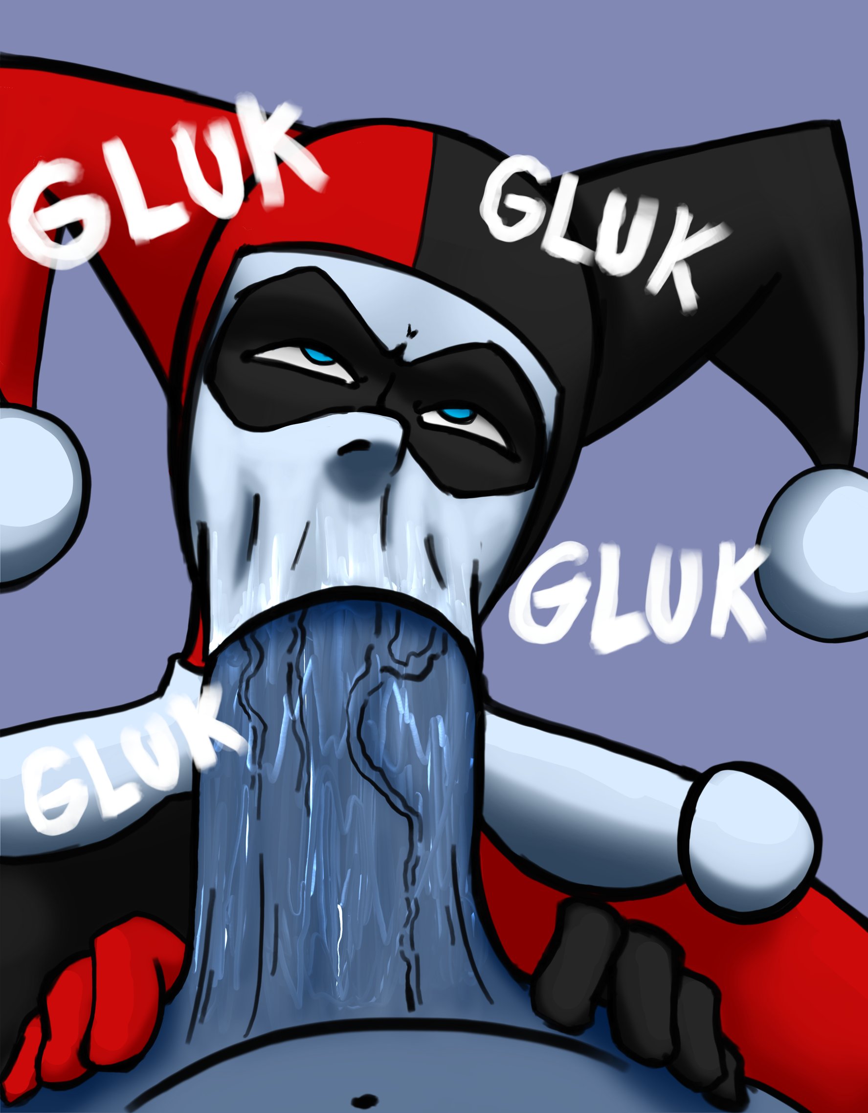 :>=, 1boy, 1girls, batman (series), batman: the animated series, big penis, blowjob, blowjob face, blue eyes, clown, clown girl, cock, dc, dc comics, duo, erection, fellatio, female, female focus, grey body, grey skin, harley quinn, harley quinn (classic), jester, jester hat, killer croc, large penis, looking up, male, male pov, male/female, oral, penis, penis in mouth, pov, superbone, veiny penis