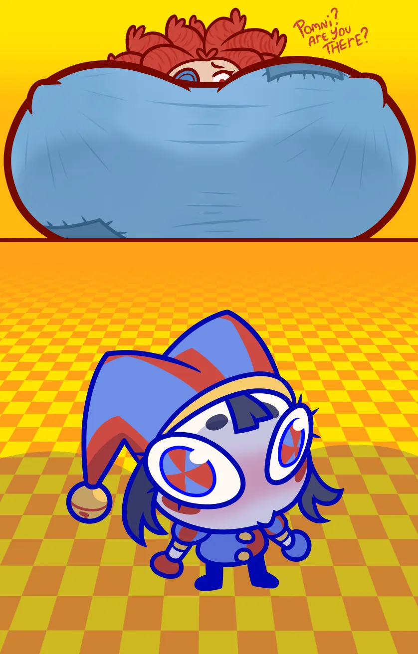 2girls, big breasts, breasts, dapper little arts, dialogue, female, female/female, huge breasts, hyper breasts, jesterdoll, pomni (the amazing digital circus), ragatha (the amazing digital circus), tagme, the amazing digital circus, thick thighs, wide hips