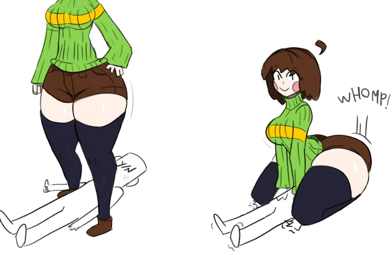 =), chara, facesitting, female chara, funny, how i'm tryna die, huge ass, large thighs, meme, sitting on person, text, thighhighs, undertale, undertale (series)