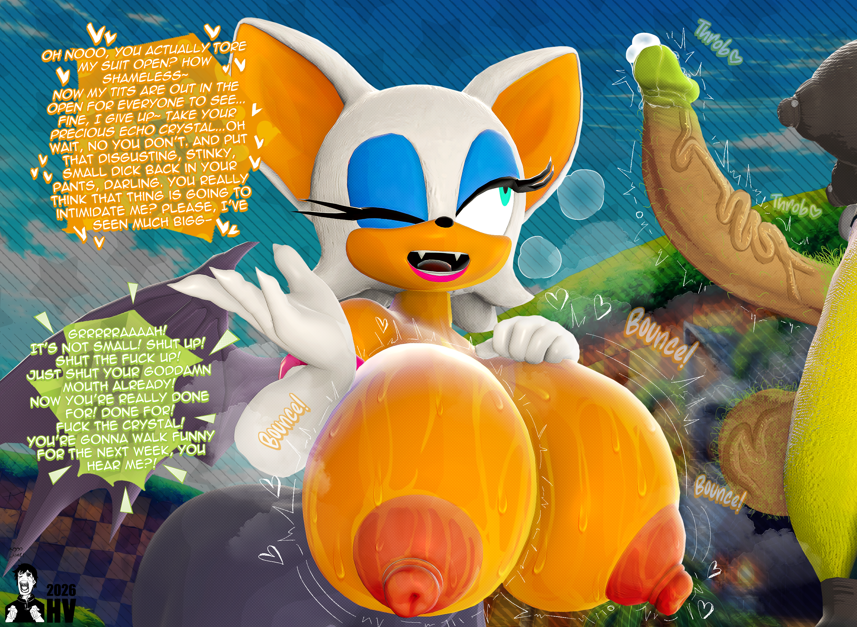 1female, 1futa, 1girl, 1girls, 3d, 3d (artwork), 4k, anger, angry, anthro, anthro on anthro, before sex, big areola, big balls, big boobs, big breasts, big nipples, big penis, breasts, curvy, curvy female, curvy figure, english, english text, female, futa, futanari, gloves, hairy, hairy balls, half naked, high quality, high resolution, highres, highv0ltage, huge breasts, penis, penis size talk, profanity, rouge the bat, round boobs, round breasts, sega, sfm, size talk, small penis humiliation, sonic (series), sonic the hedgehog (series), source filmmaker, source filmmaker (artwork), steam, steaming body, steamy, steamy breath, surge the tenrec, tease, teasing, text, text box, text bubble, uncensored, vein, veins, veiny, veiny balls, veiny penis, wet, wet body, wet skin, white gloves