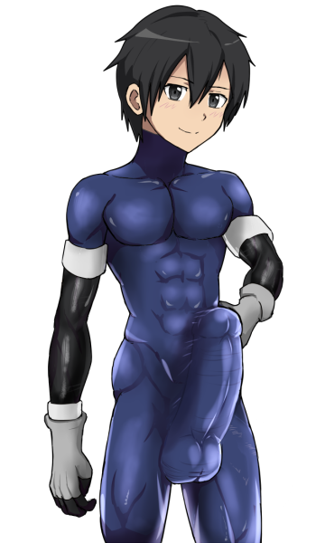 1boy abs big_balls big_penis bodysuit bodysuit_bulge bulge human kirigaya_kazuto kirito male male_only mlm4anemone muscle nipples pecs penis skintight spandex suit sword_art_online tagme testicles yaoi